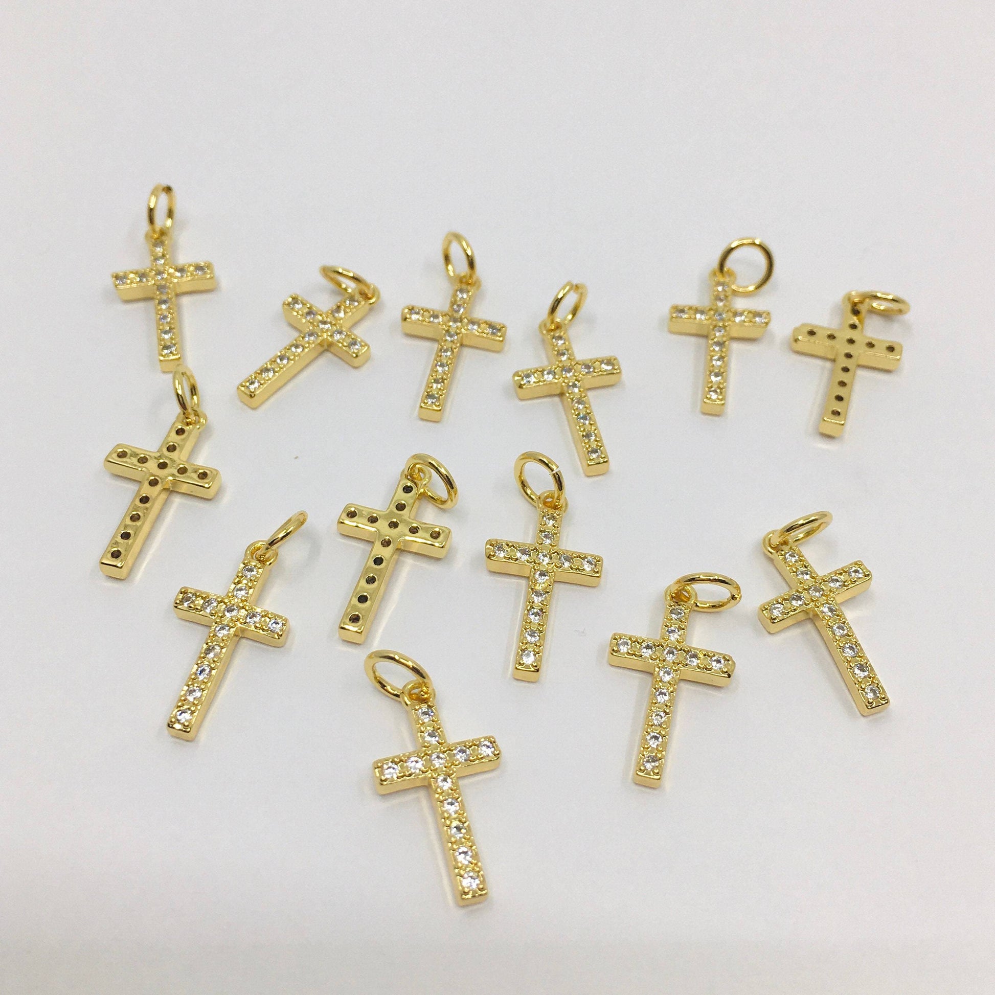 Small Cross Charm, 18k Gold Plated CZ | Bellaire Wholesale