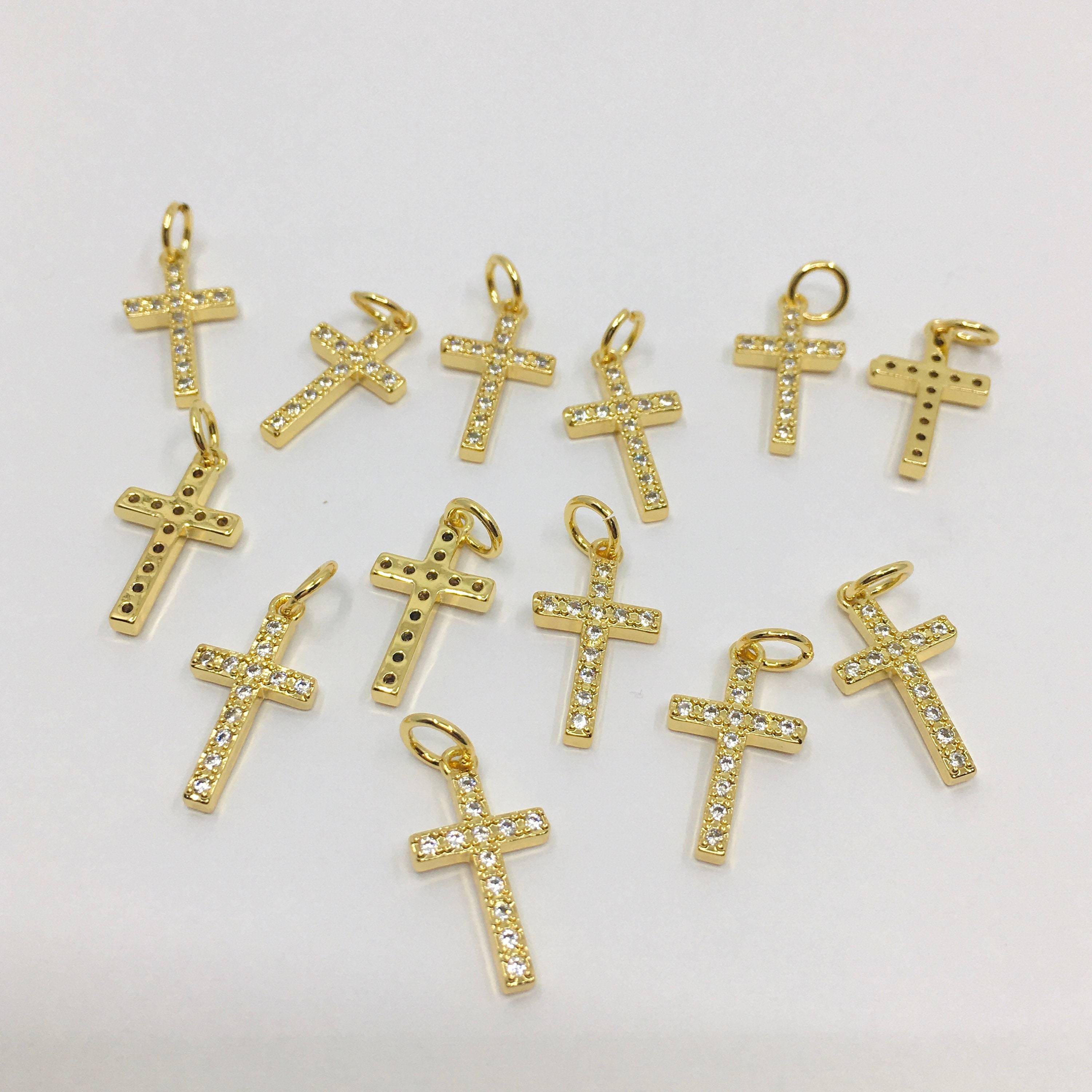 Small Cross Charm, 18k Gold Plated CZ | Bellaire Wholesale