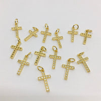 Small Cross Charm, 18k Gold Plated CZ | Bellaire Wholesale