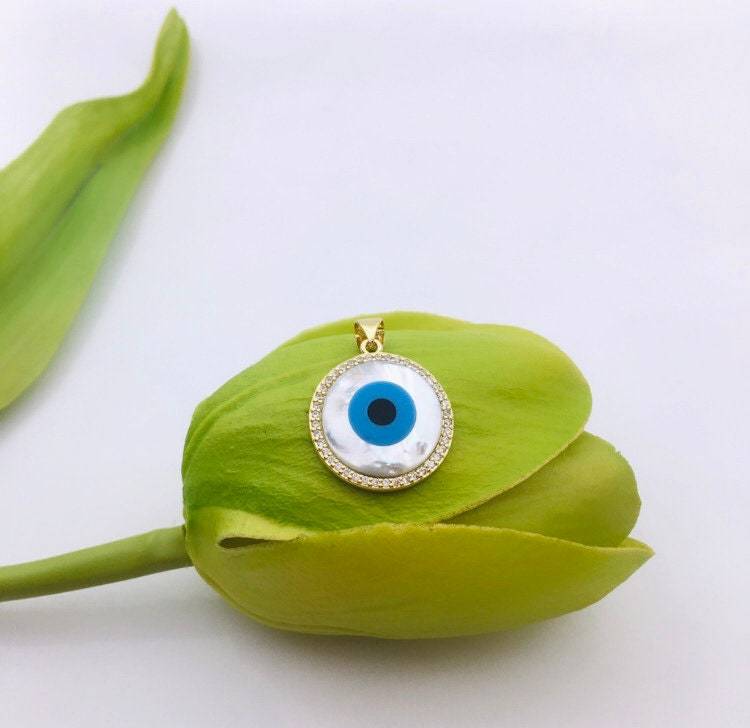 Evil Eye Pendant, 18k Gold Evil Eye CZ Pendant 