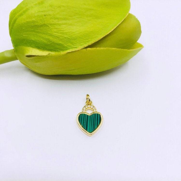 CZ Heart Charm, 18k Heart Gold, Cubic Zirconia Heart Pendant
