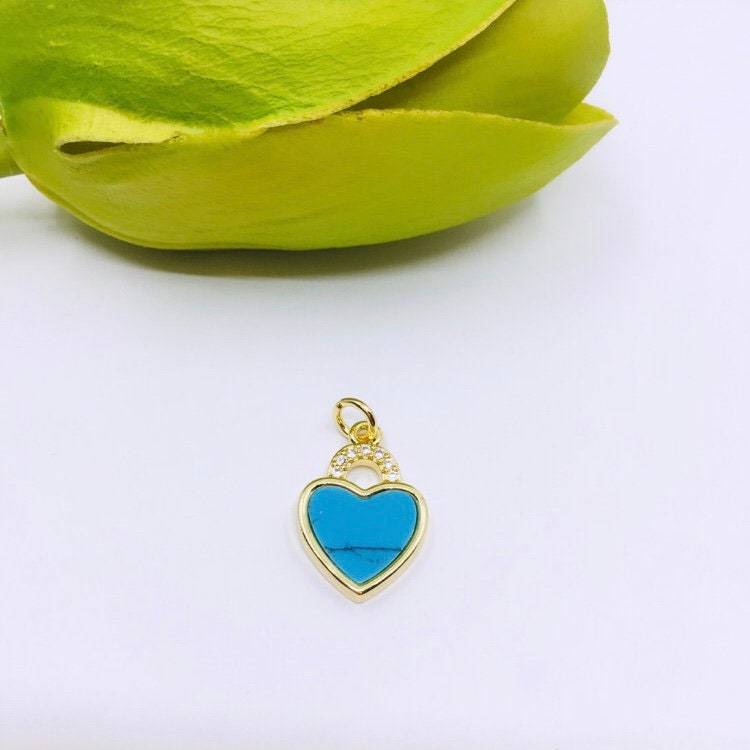 CZ Heart Charm, 18k Heart Gold, Cubic Zirconia Heart Pendant