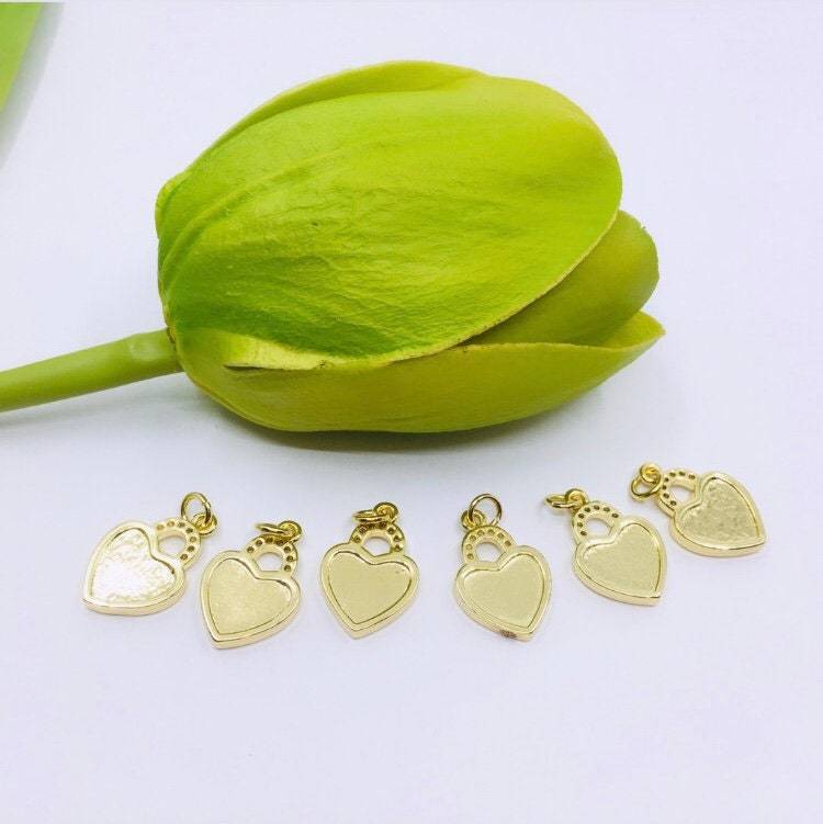 CZ Heart Charm, 18k Heart Gold, Cubic Zirconia Heart Pendant