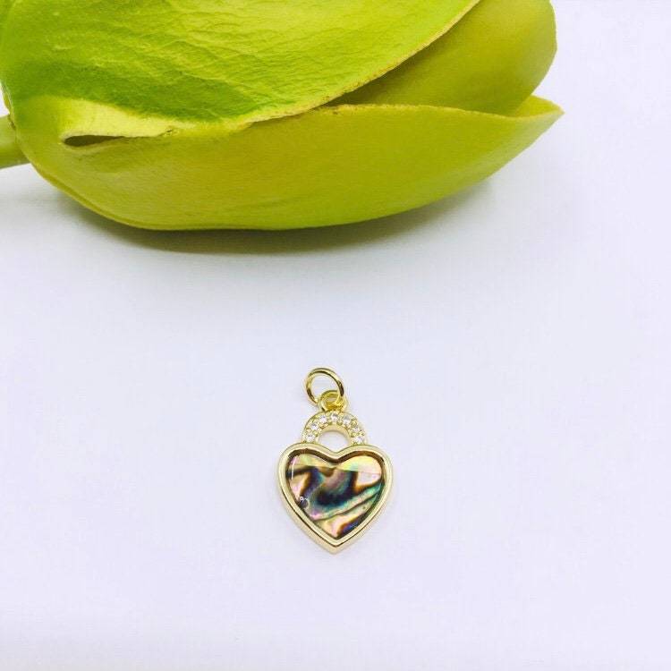 CZ Heart Charm, 18k Heart Gold, Cubic Zirconia Heart Pendant