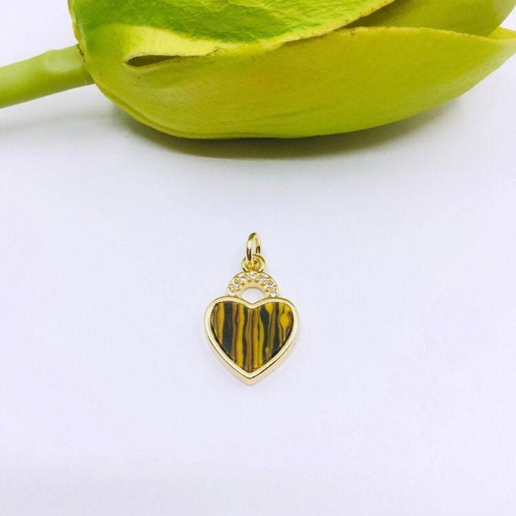CZ Heart Charm, 18k Heart Gold, Cubic Zirconia Heart Pendant