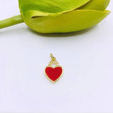 CZ Heart Charm, 18k Heart Gold, Cubic Zirconia Heart Pendant