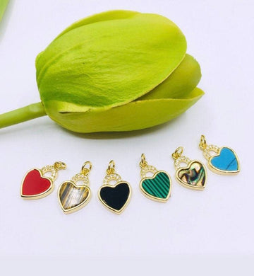 CZ Heart Charm, 18k Heart Gold, Cubic Zirconia Heart Pendant