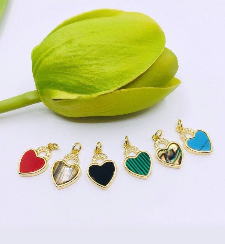 CZ Heart Charm, 18k Heart Gold, Cubic Zirconia Heart Pendant