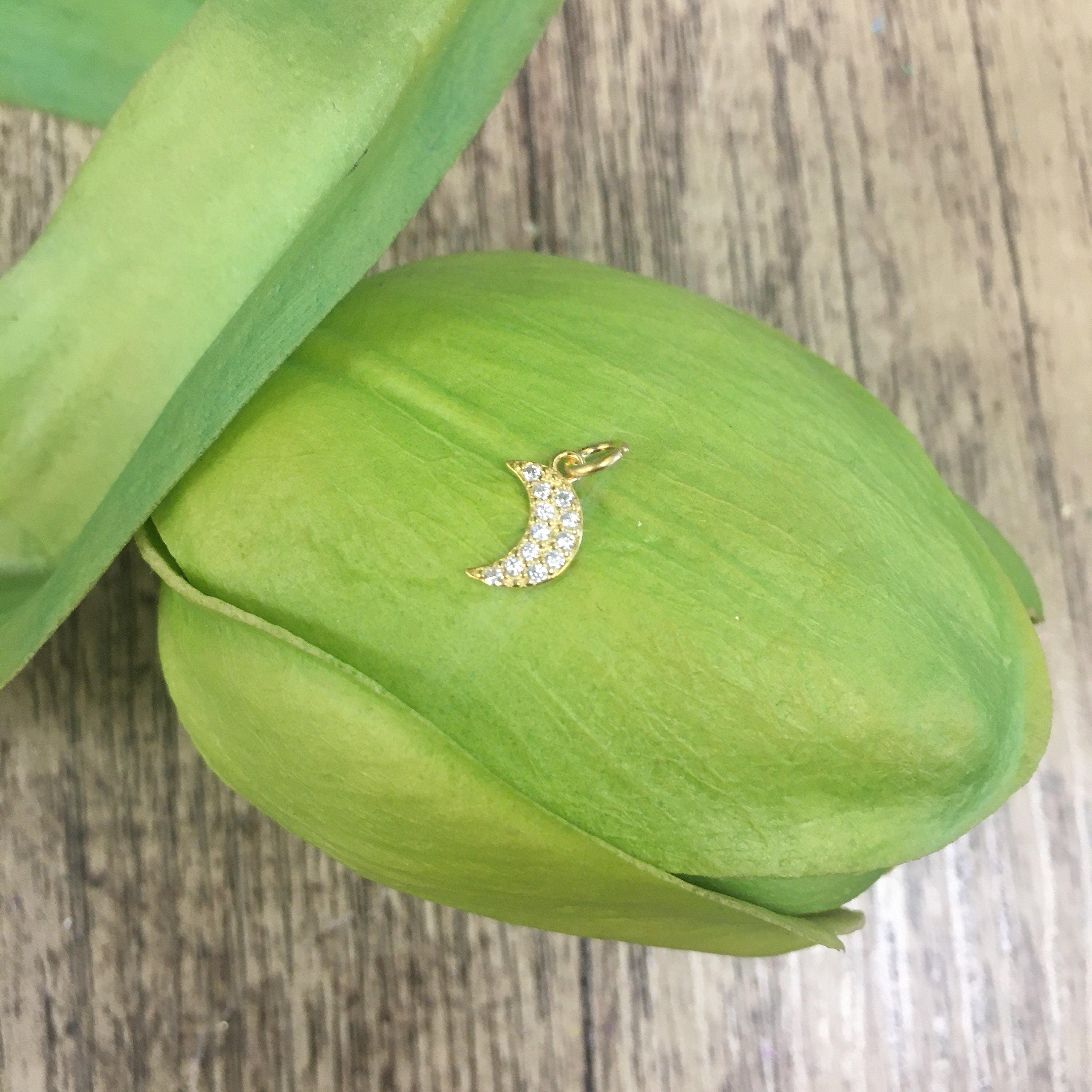 925 Silver Half Moon Charm with CZ Stones