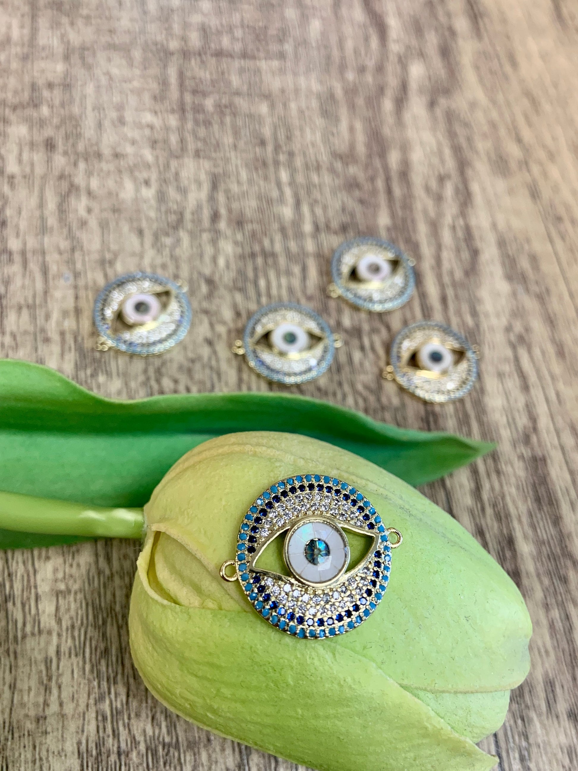 Round Evil Eye CZ Pave Connector | Bellaire Wholesale