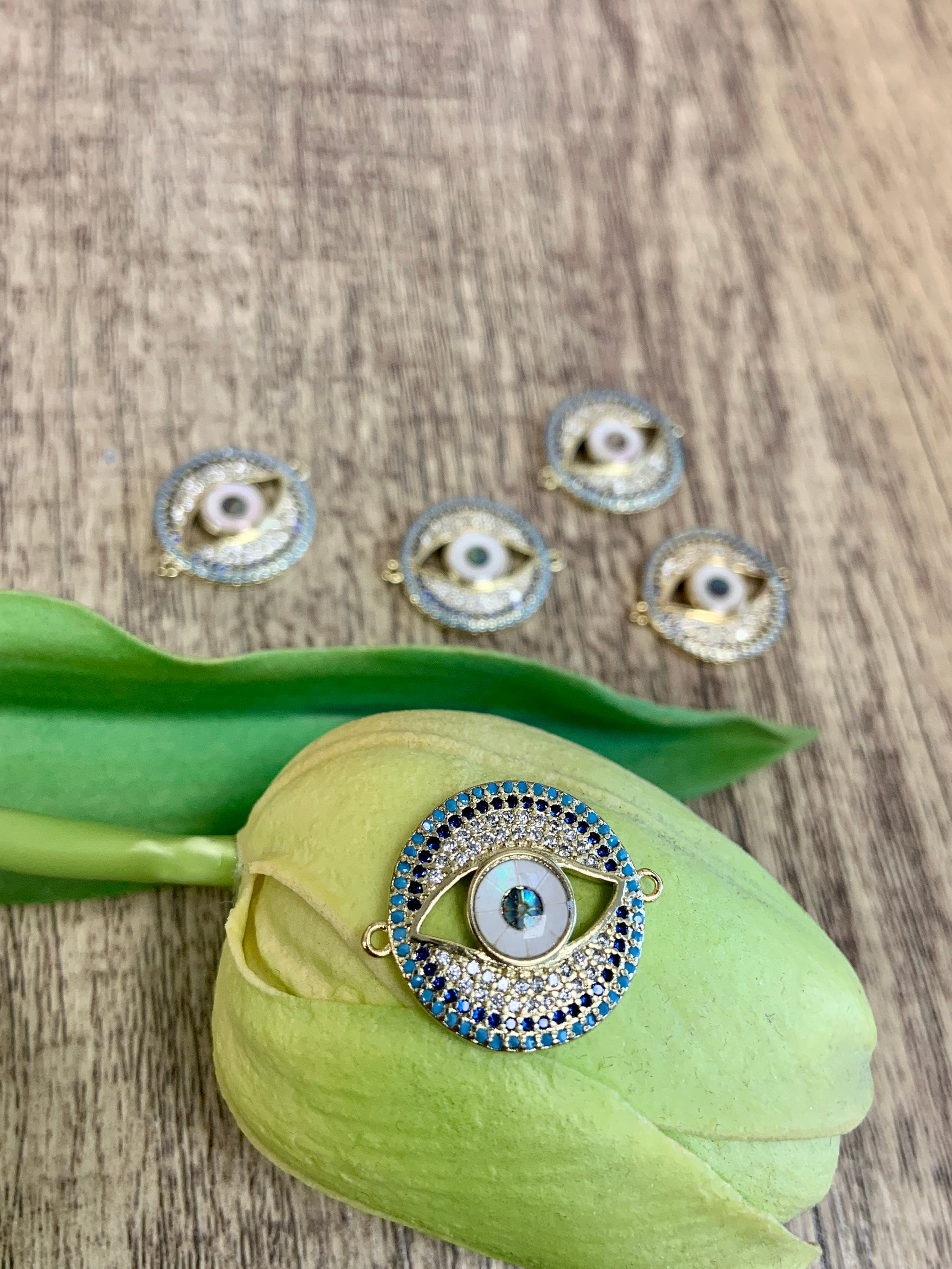 Round Evil Eye CZ Pave Connector | Bellaire Wholesale