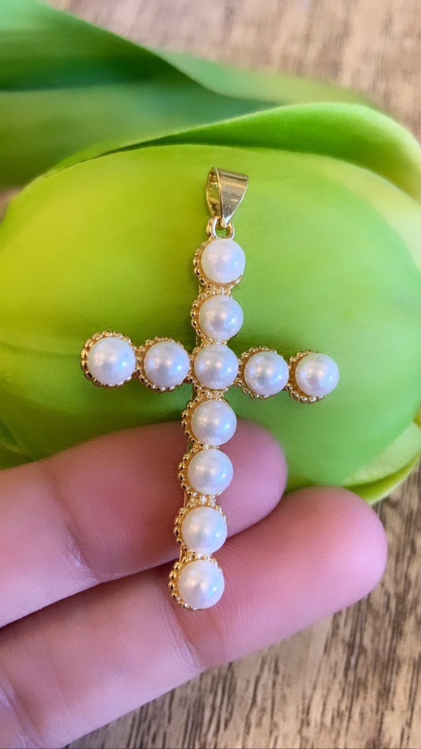 Cross Pearl Pendant 45mm x 27mm | Bellaire Wholesale