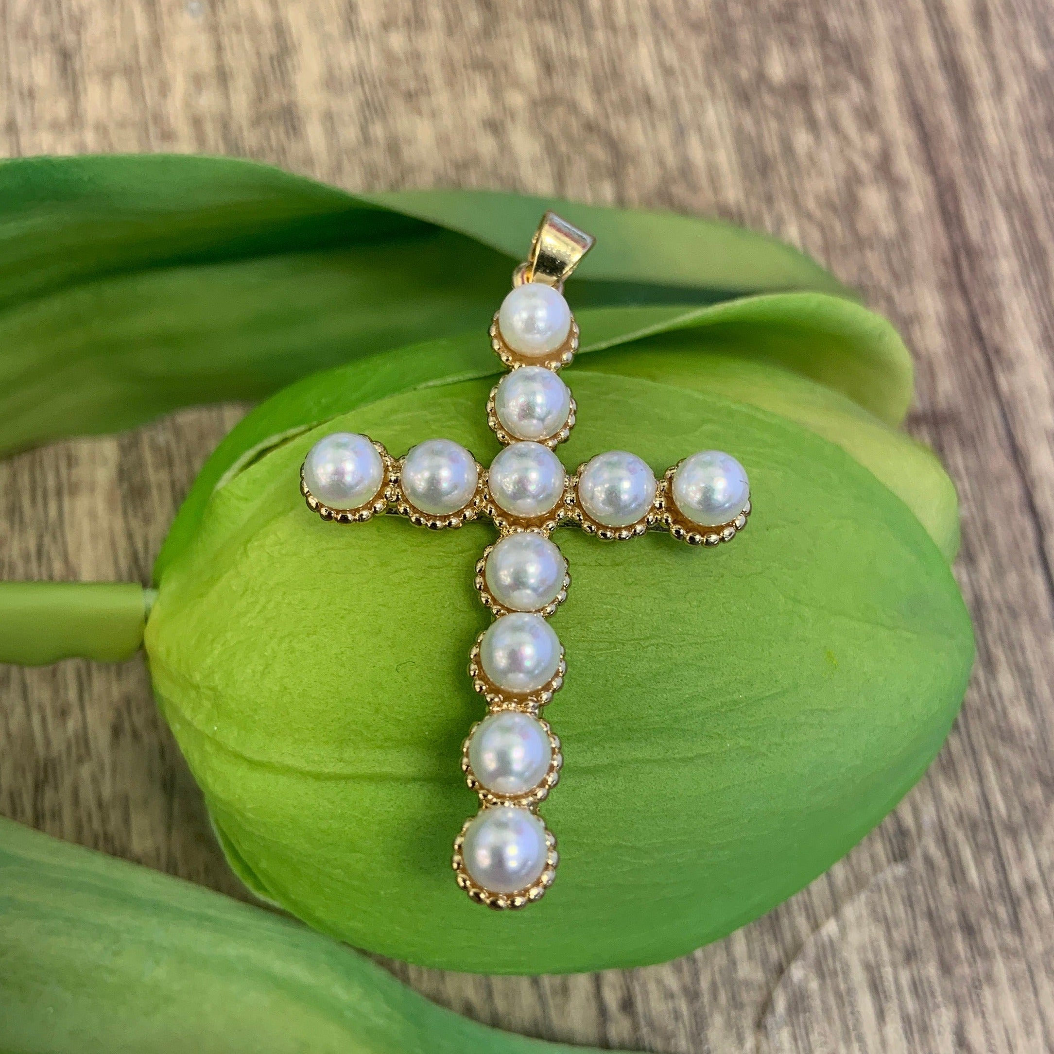 Cross Pearl Pendant 45mm x 27mm | Bellaire Wholesale