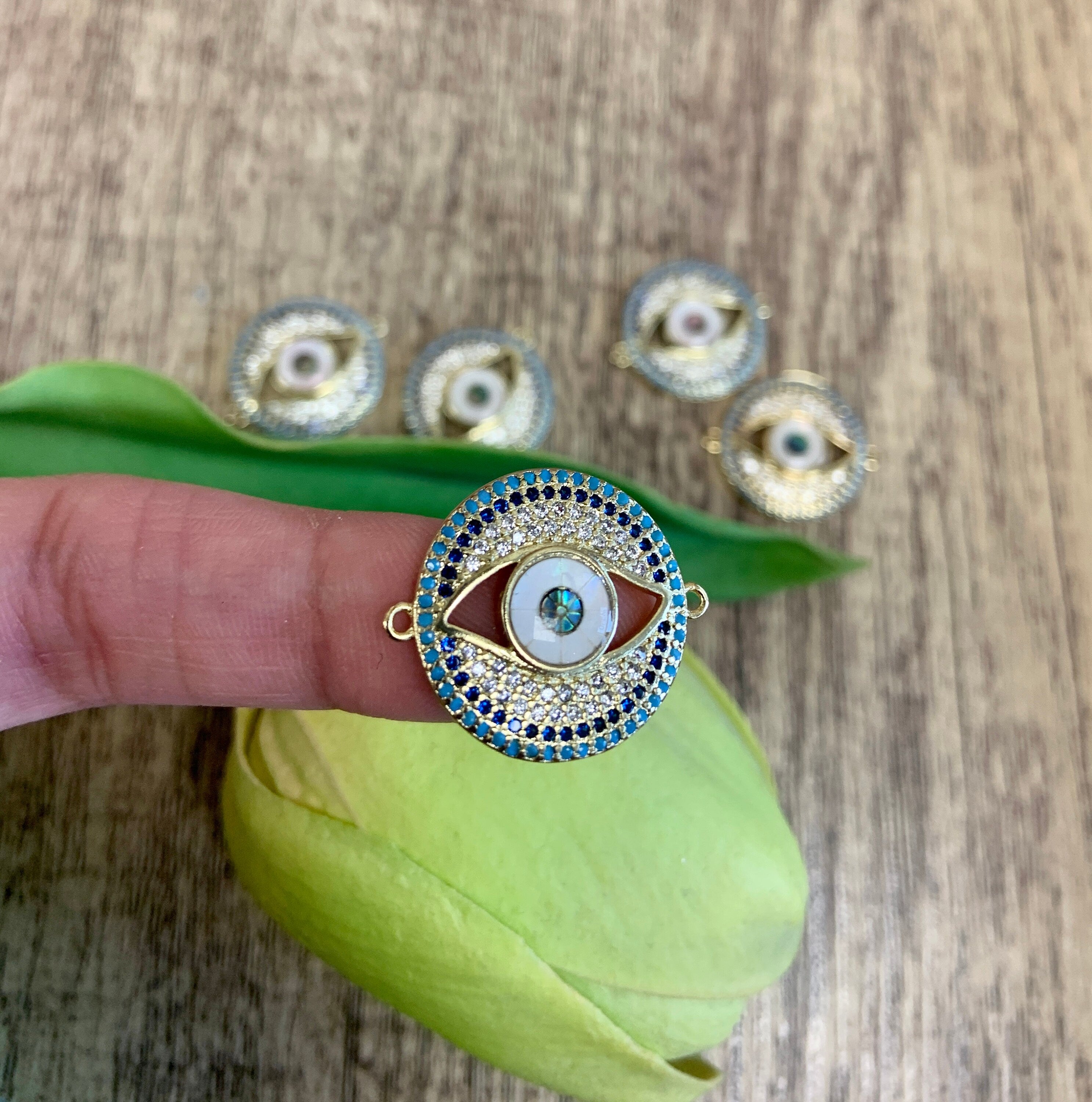 Round Evil Eye CZ Pave Connector | Bellaire Wholesale