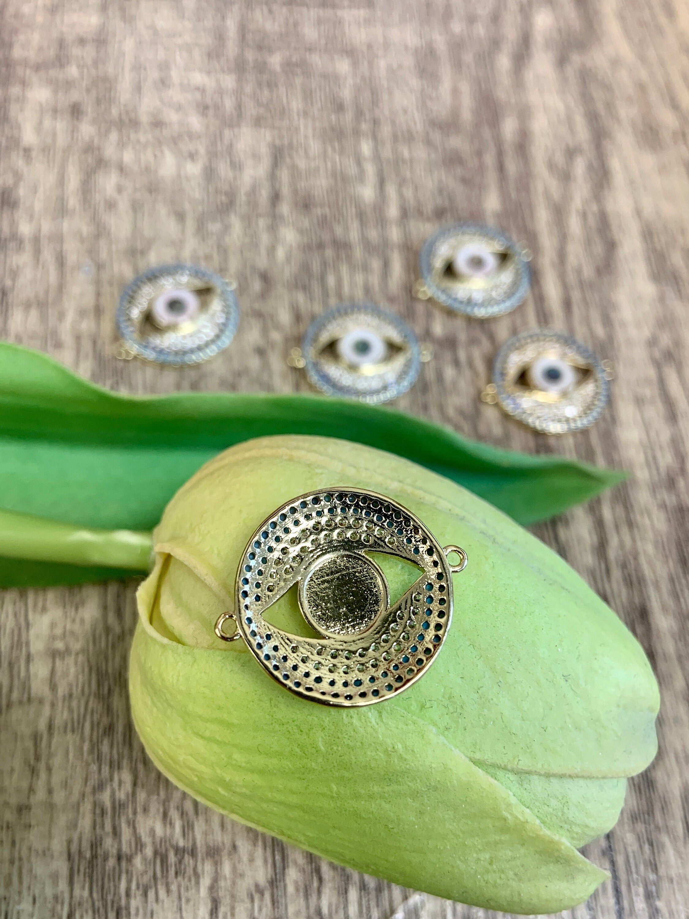 Round Evil Eye CZ Pave Connector | Bellaire Wholesale