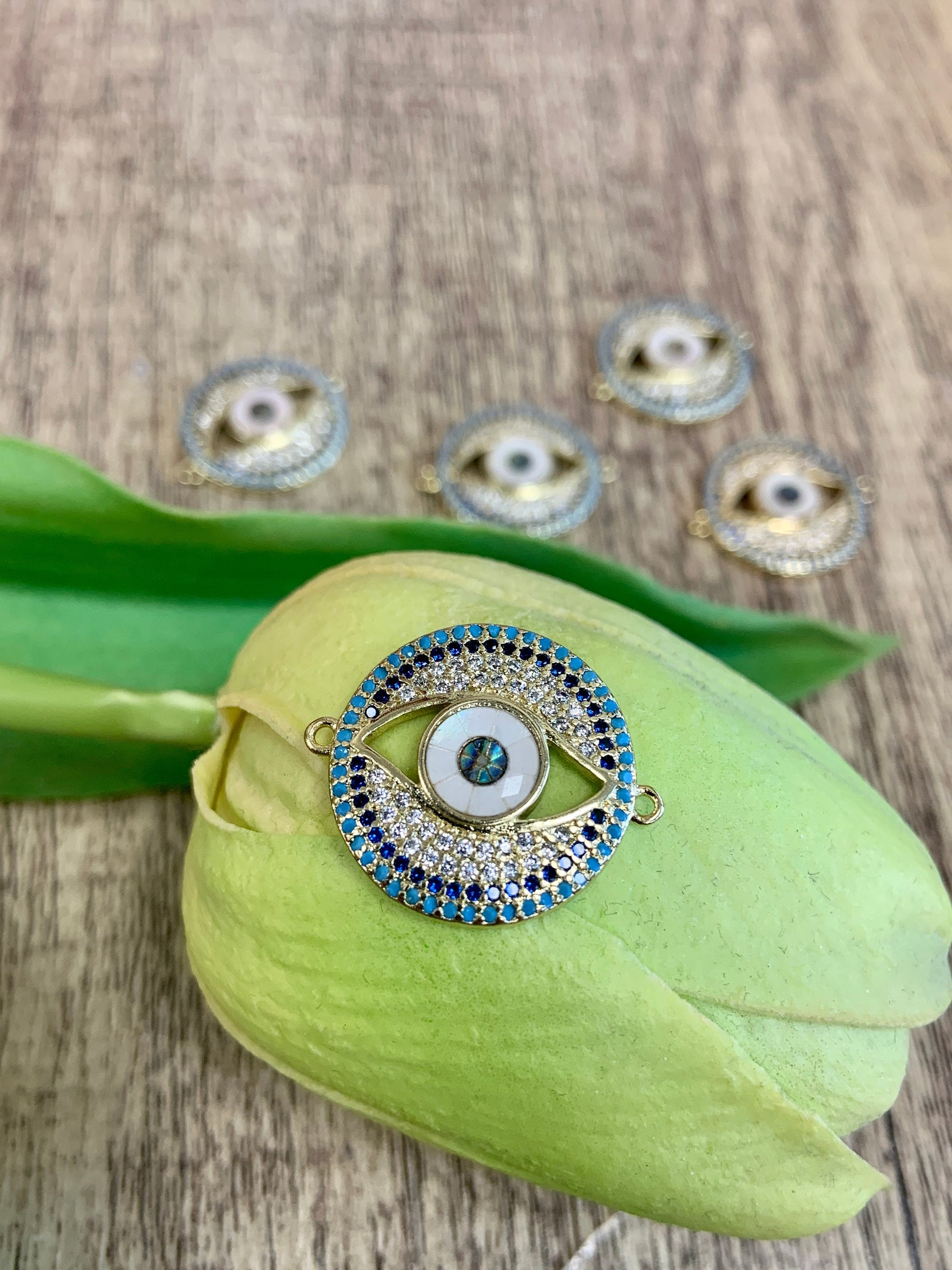 Round Evil Eye CZ Pave Connector | Bellaire Wholesale