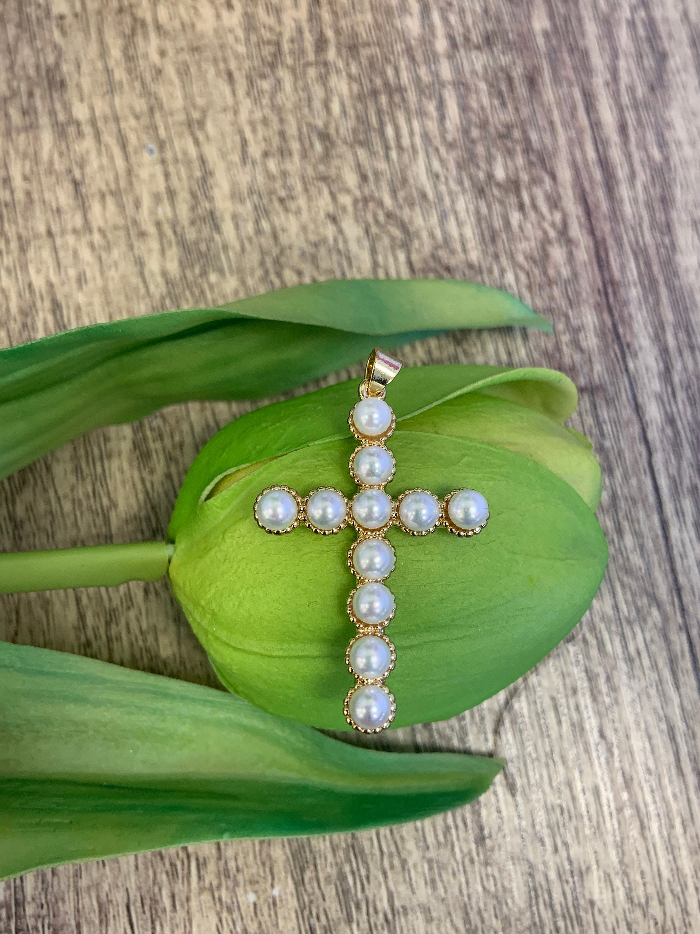 Cross Pearl Pendant 45mm x 27mm | Bellaire Wholesale