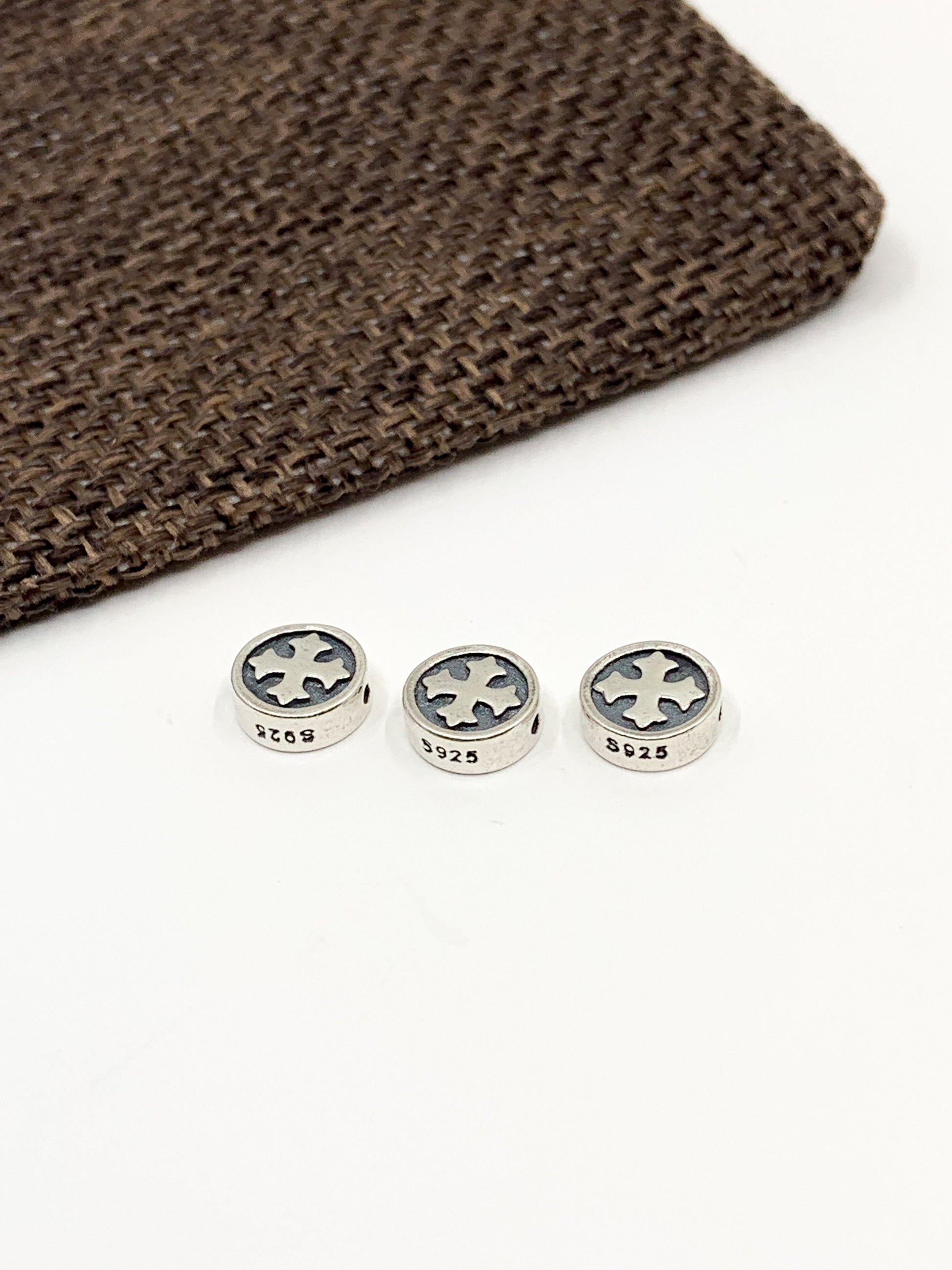 925 Sterling Silver Flat Round Cross Bead | Bellaire Wholesale