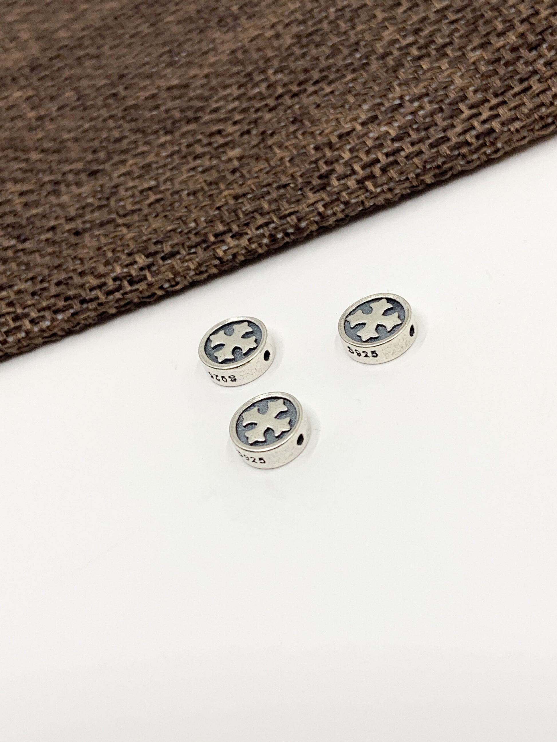 925 Sterling Silver Flat Round Cross Bead | Bellaire Wholesale