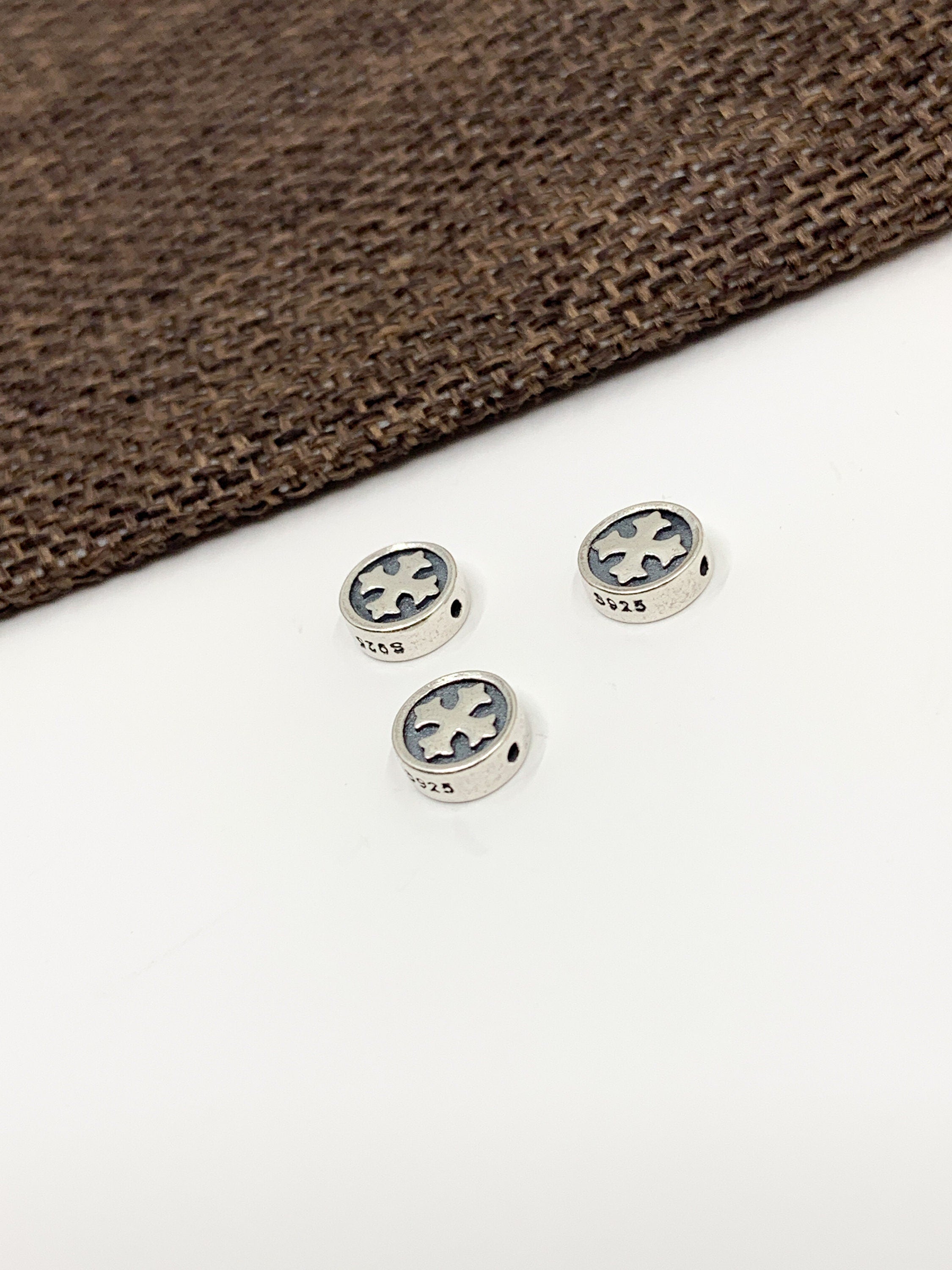 925 Sterling Silver Flat Round Cross Bead | Bellaire Wholesale