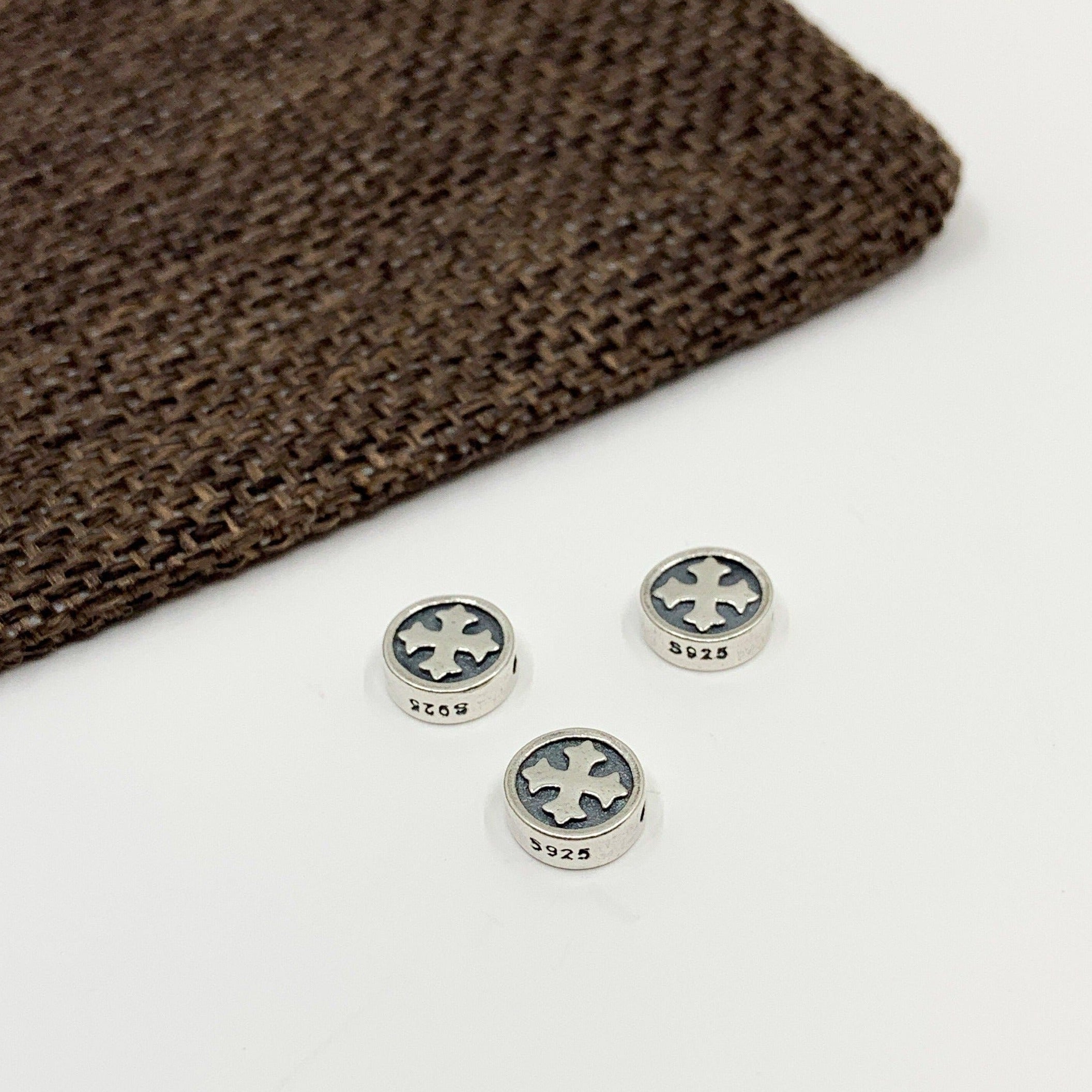 925 Sterling Silver Flat Round Cross Bead | Bellaire Wholesale