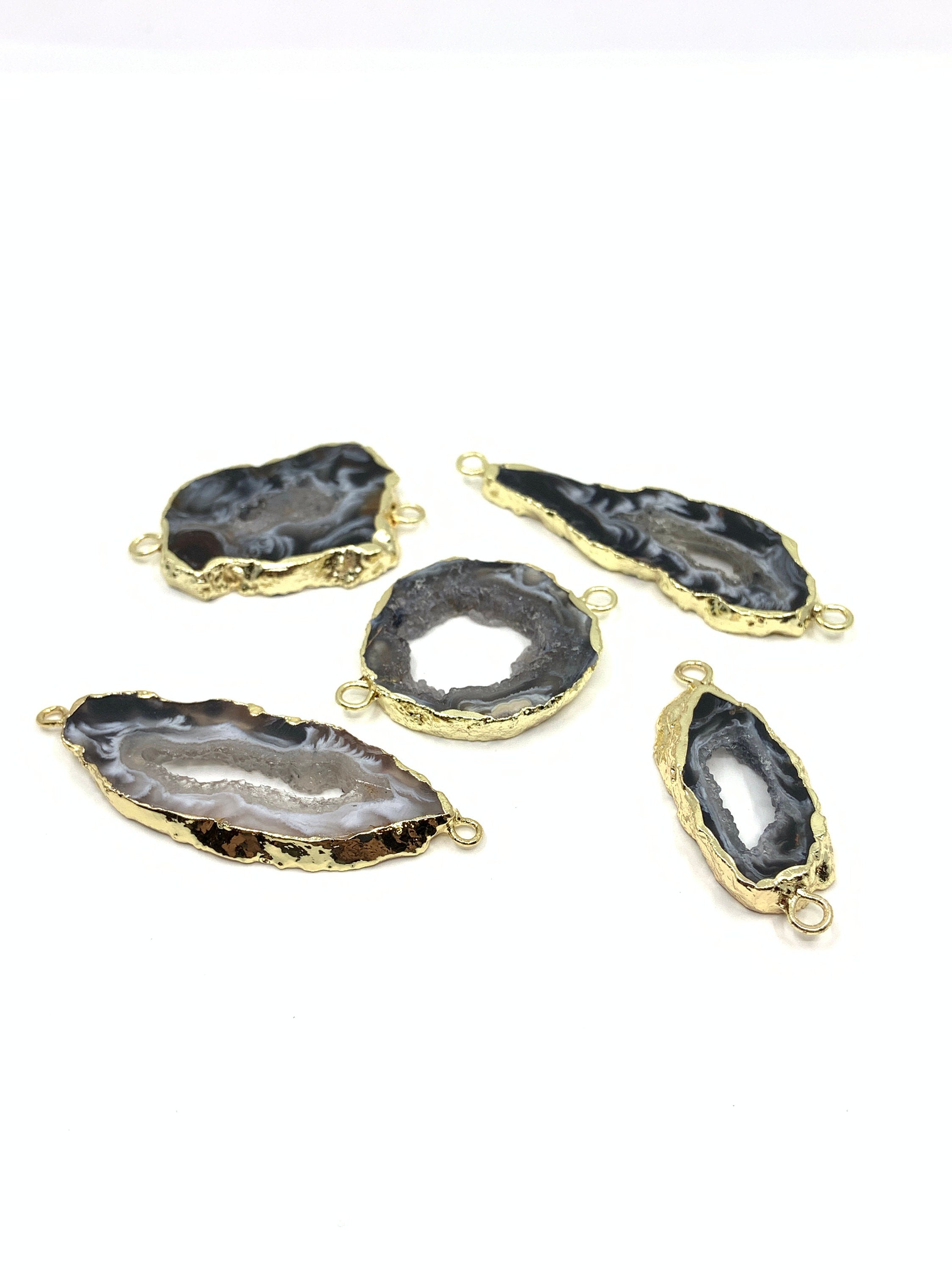 Charcoal Grey Natural Druzy Agate Slice Connectors
