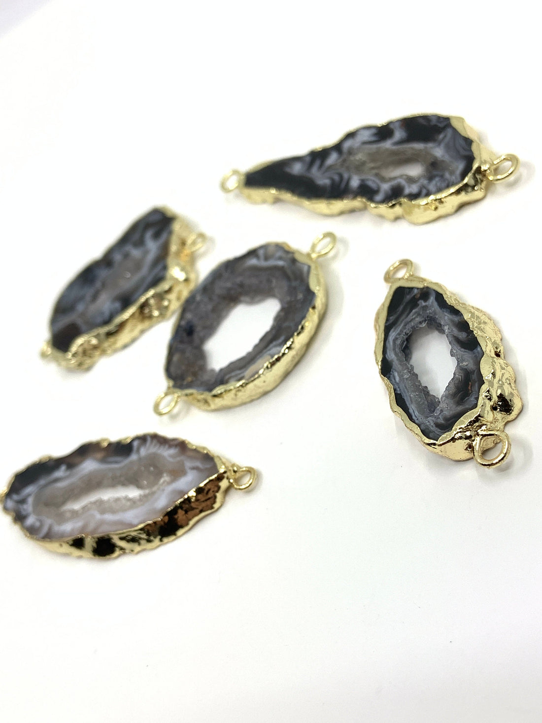 Charcoal Grey Natural Druzy Agate Slice Connectors