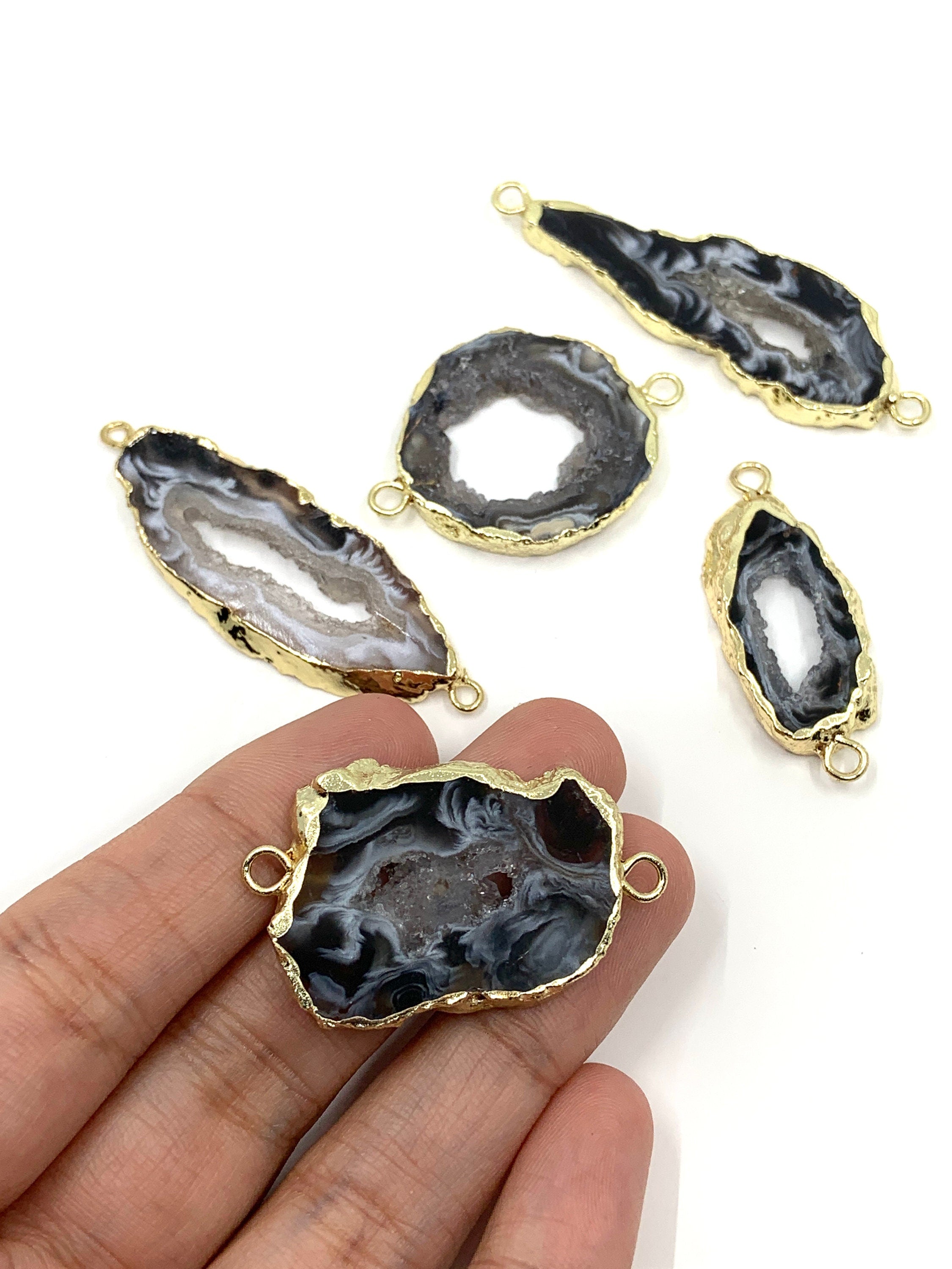 Charcoal Grey Natural Druzy Agate Slice Connectors