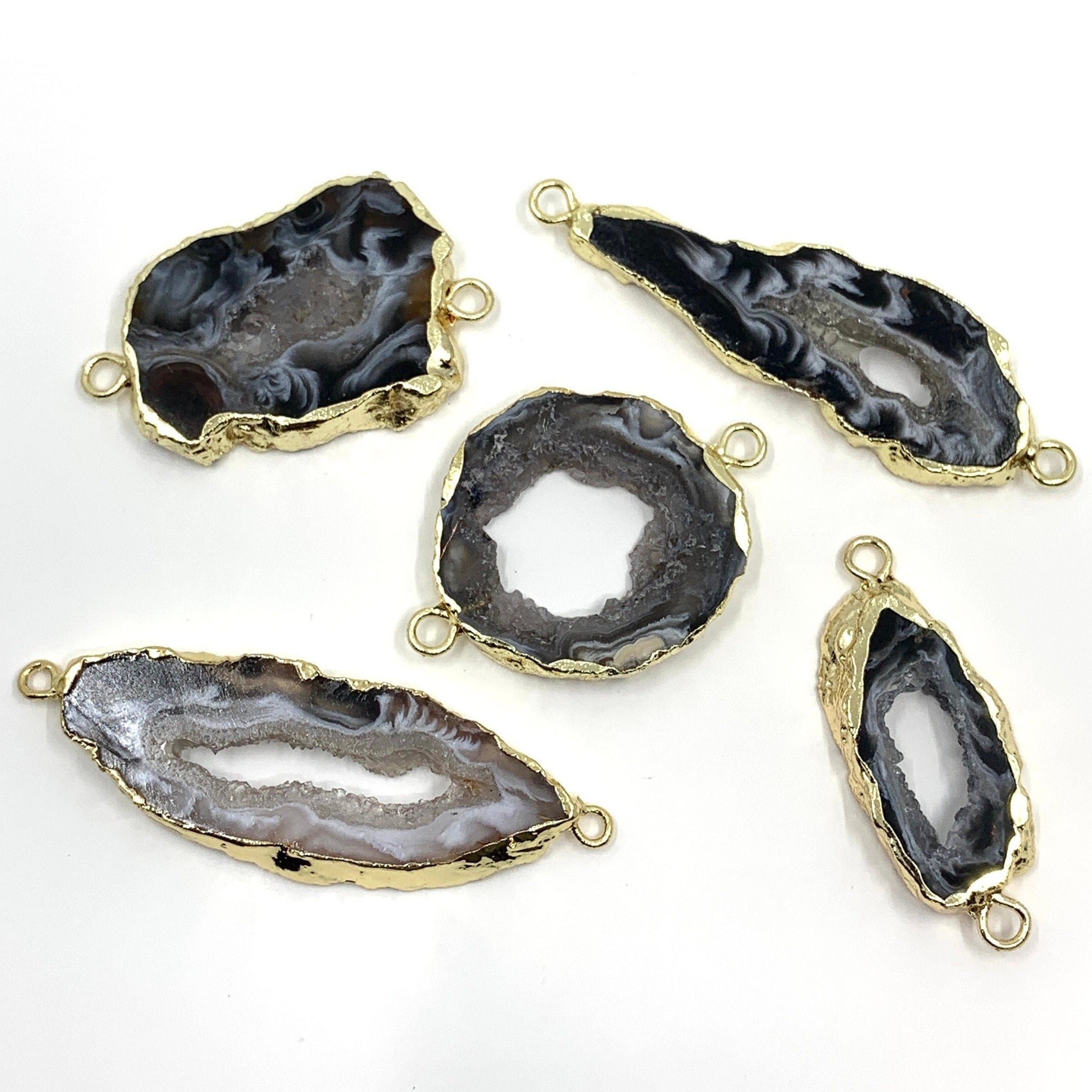 Charcoal Grey Natural Druzy Agate Slice Connectors