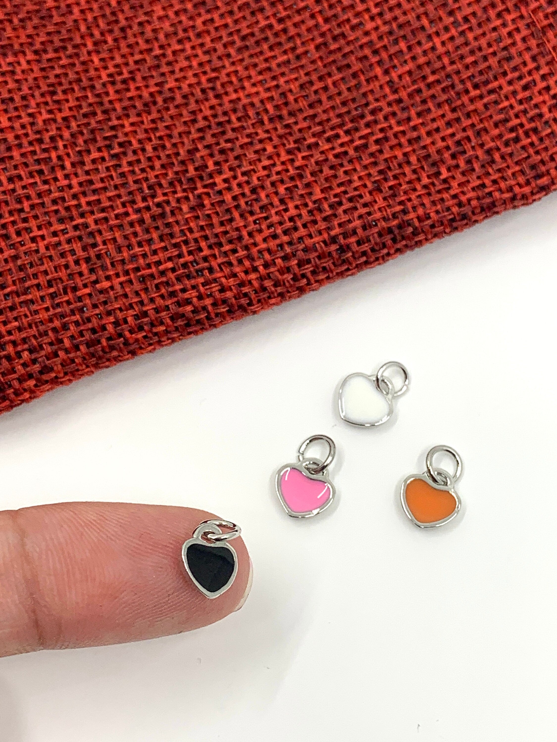 Tiny Heart Charms, Rhodium plated