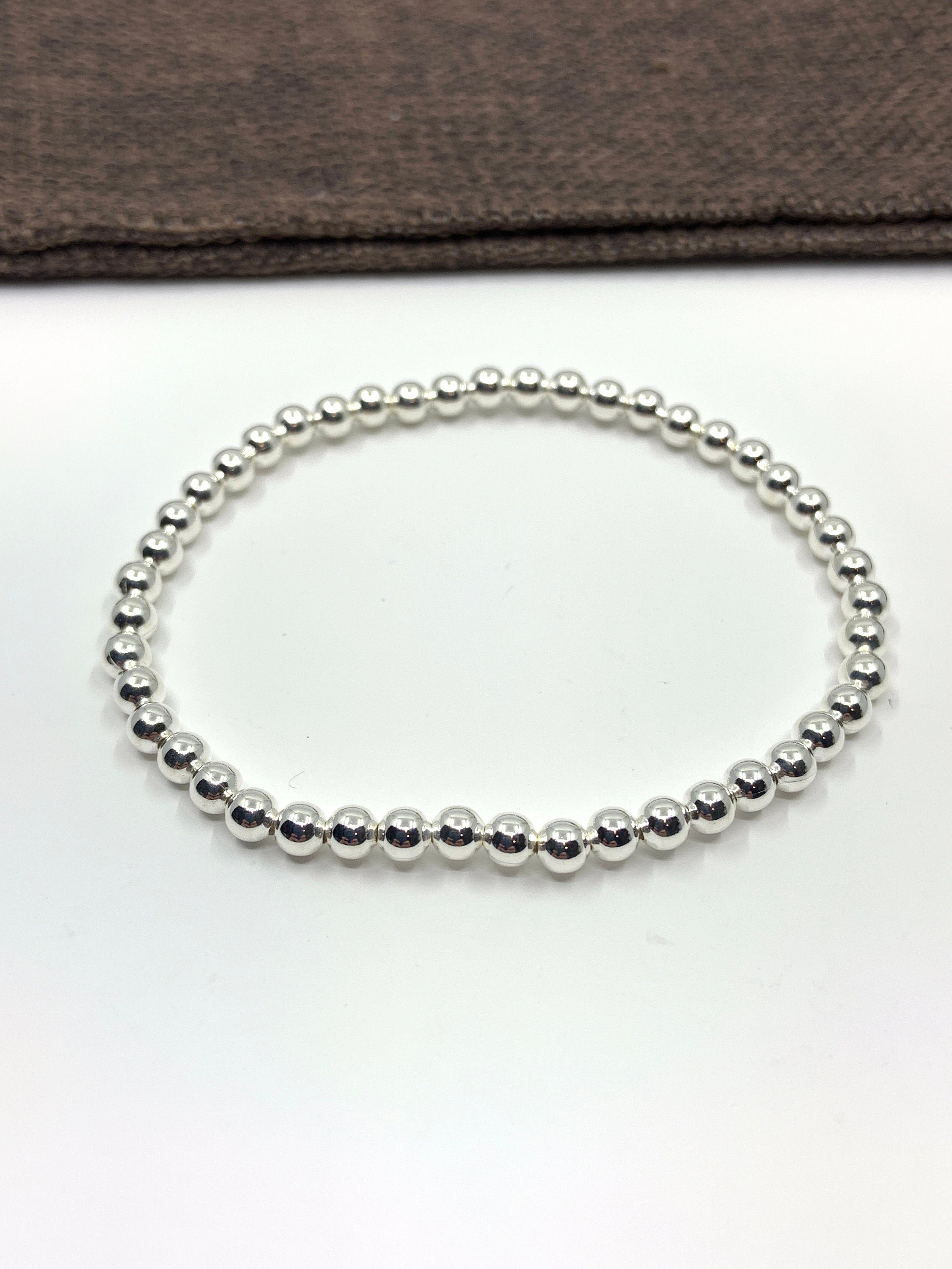 925 Silver Bead Bracelet, 4mm beads