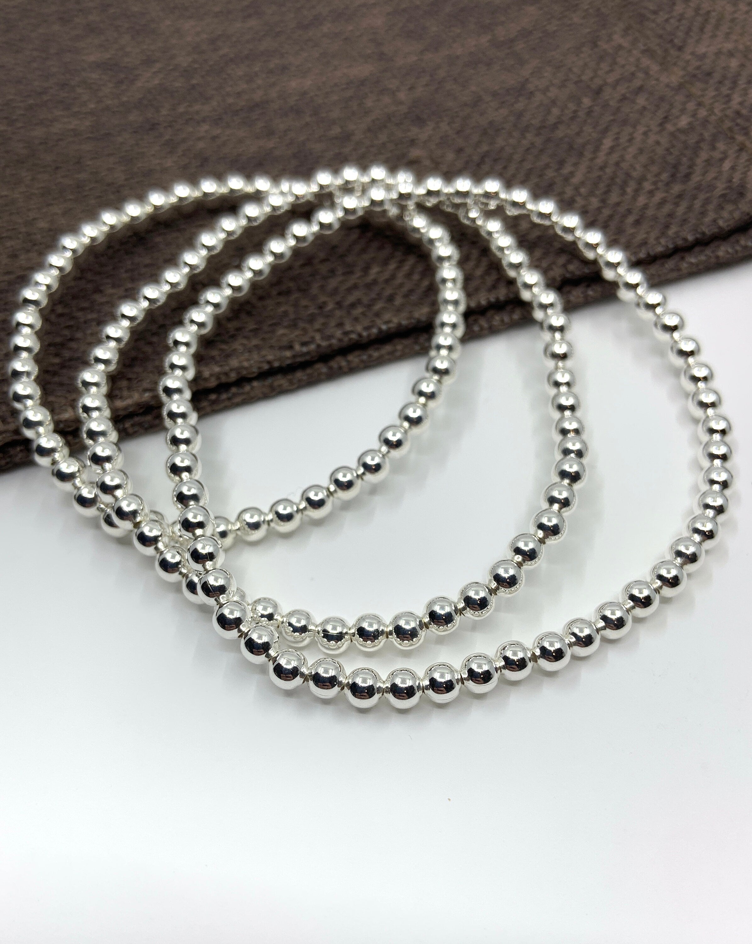 925 Silver Bead Bracelet, 4mm beads