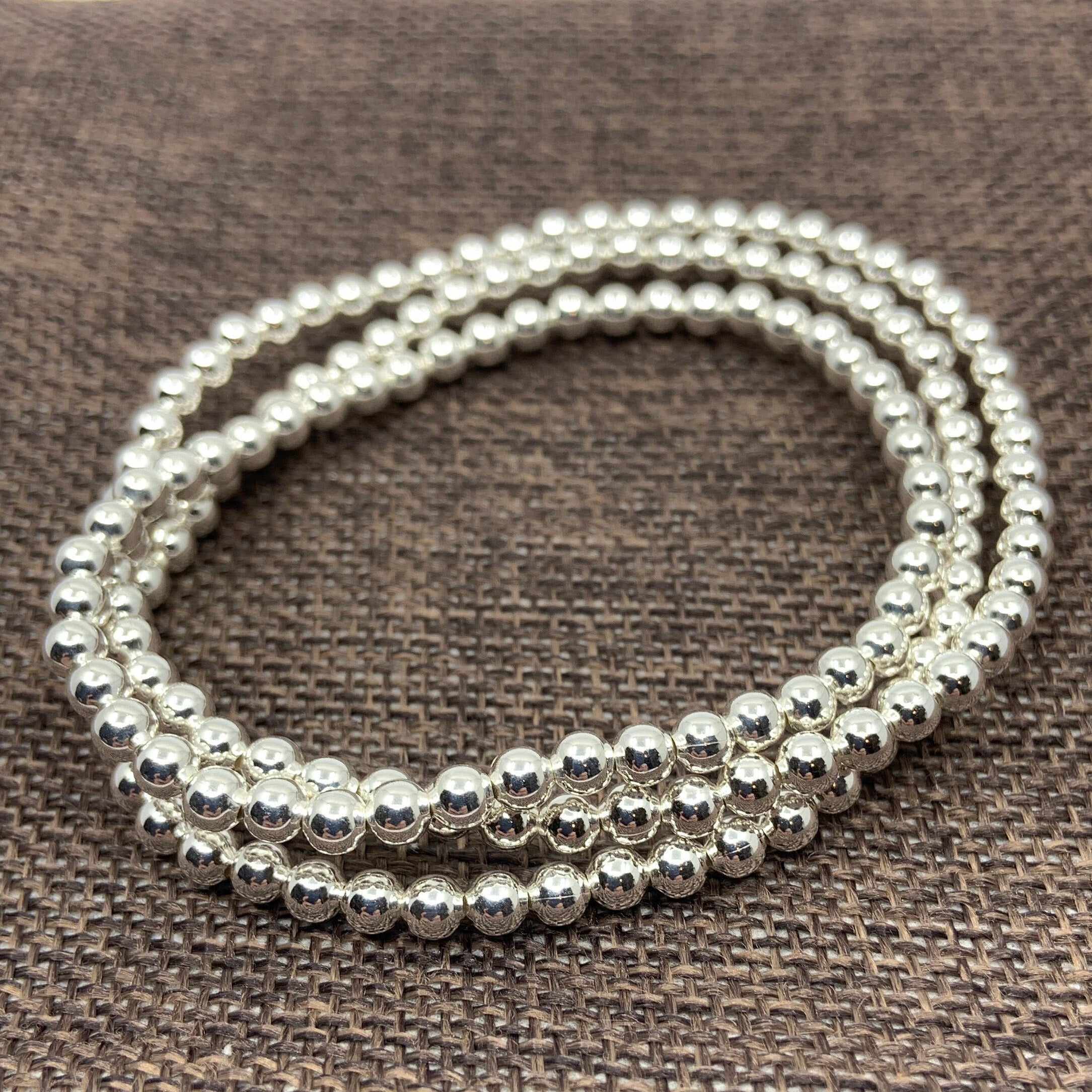 925 Silver Bead Bracelet, 4mm beads