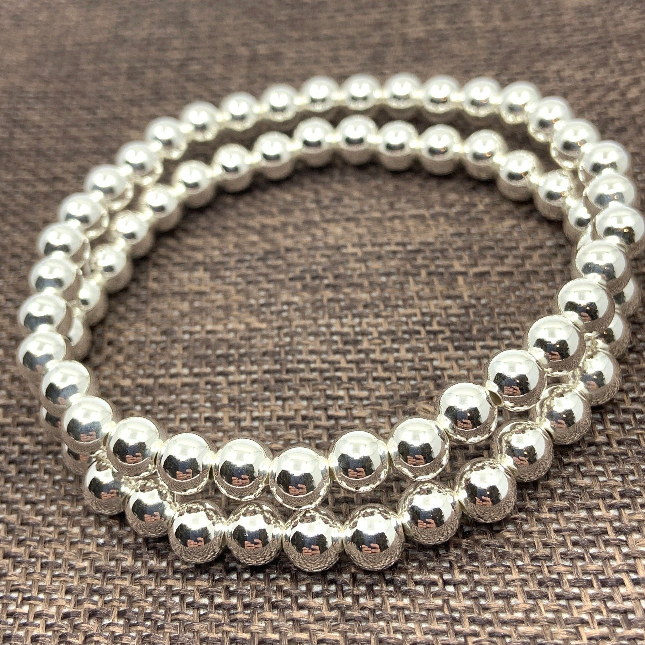 925 Silver Bead Bracelet, 6mm bead size