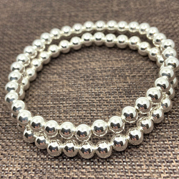 925 Silver Bead Bracelet, 6mm bead size