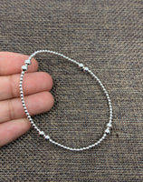 925 Silver Bead Bracelet, 2mm 4mm bead size