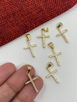 Cubic Zirconia Gold Cross 22mm x 12mm