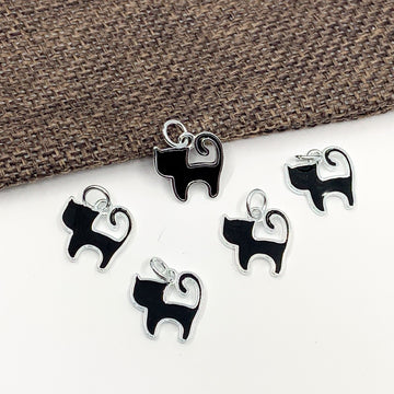 925 Sterling Silver Black Cat Enamel Charm