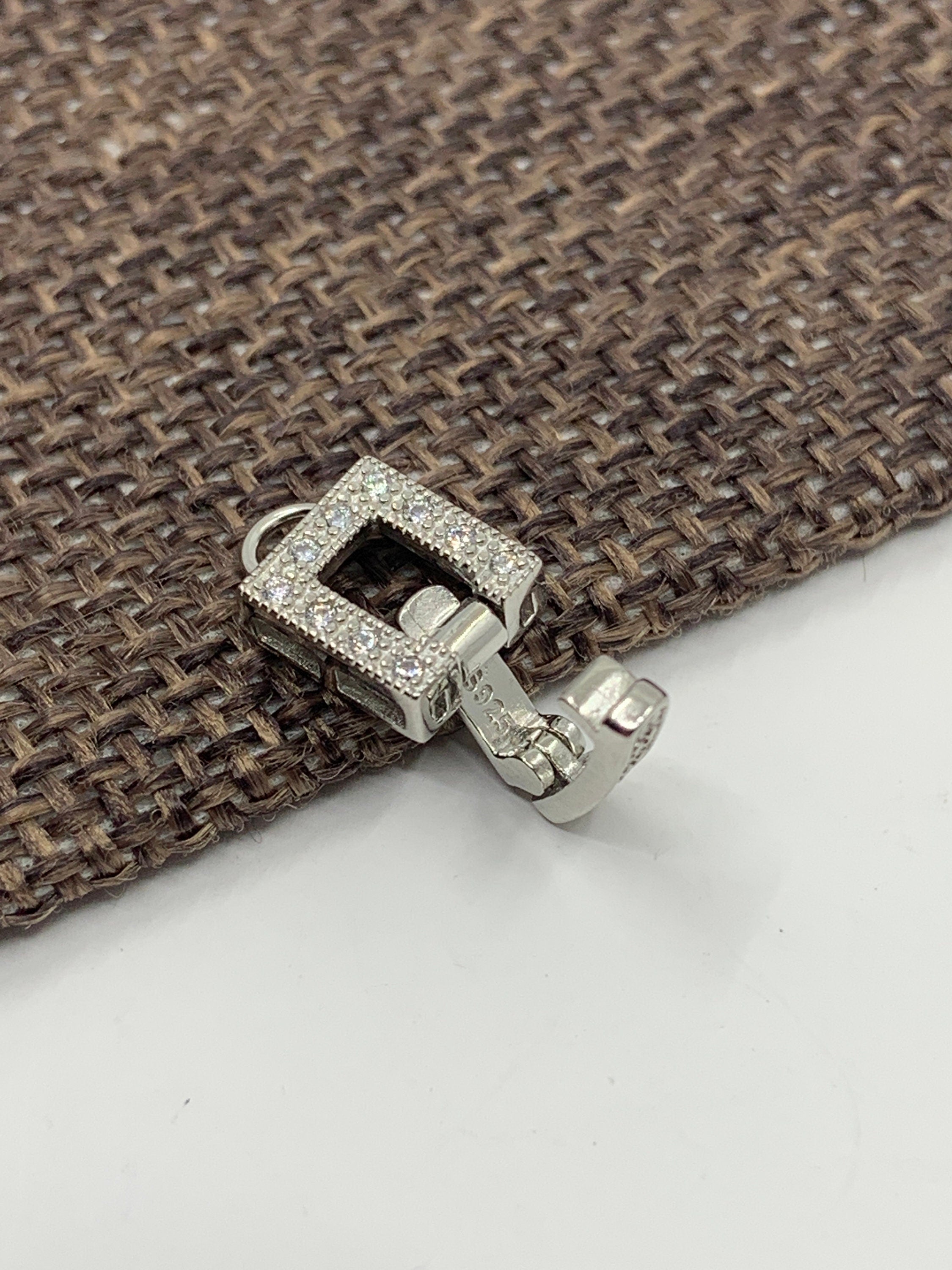 925 Sterling Silver Fold Over Clasp, CZ Square Fold Over 