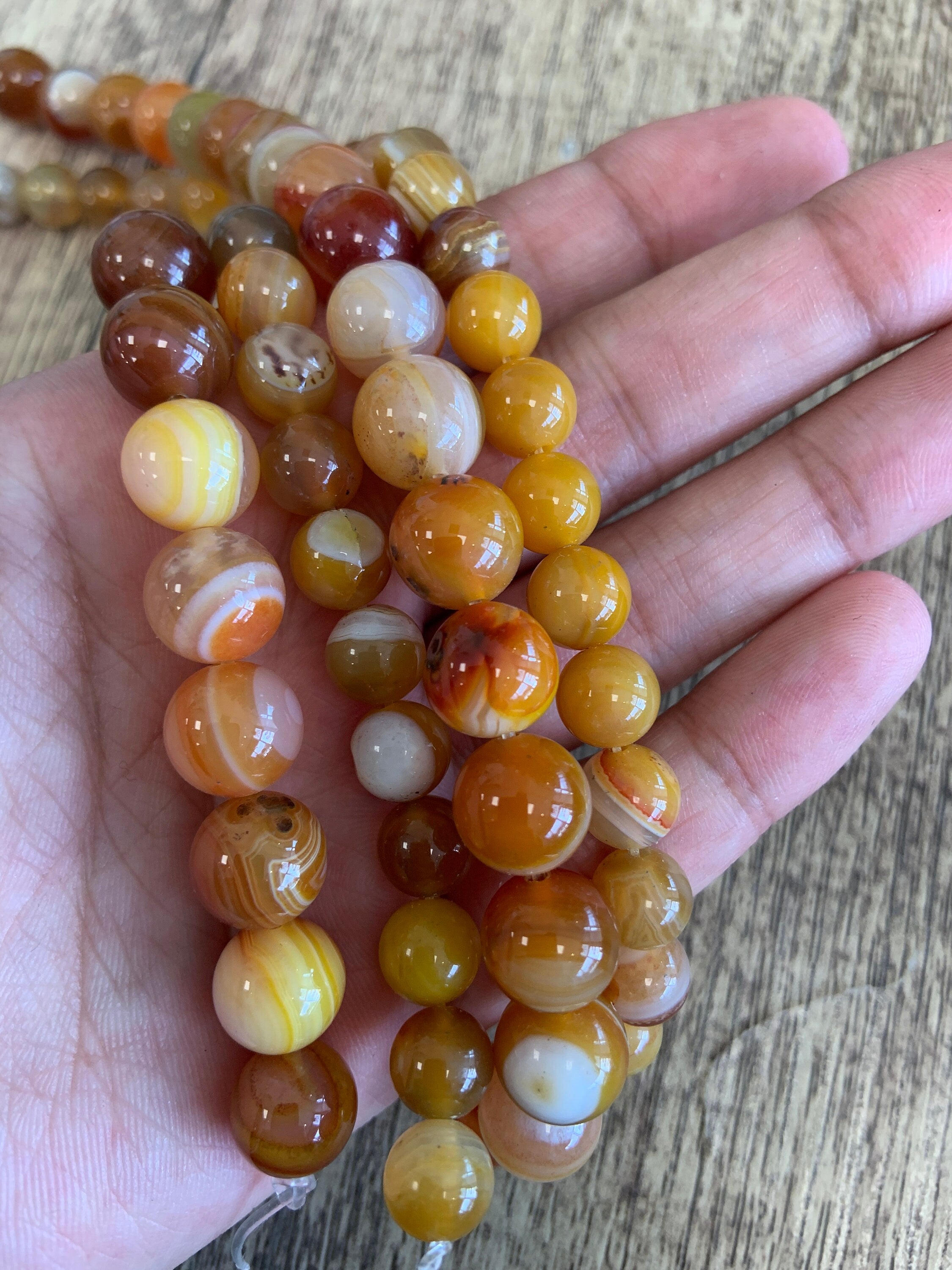 Orange Yellow Banded Agate Beads 4mm, 6mm, 8mm, 10mm