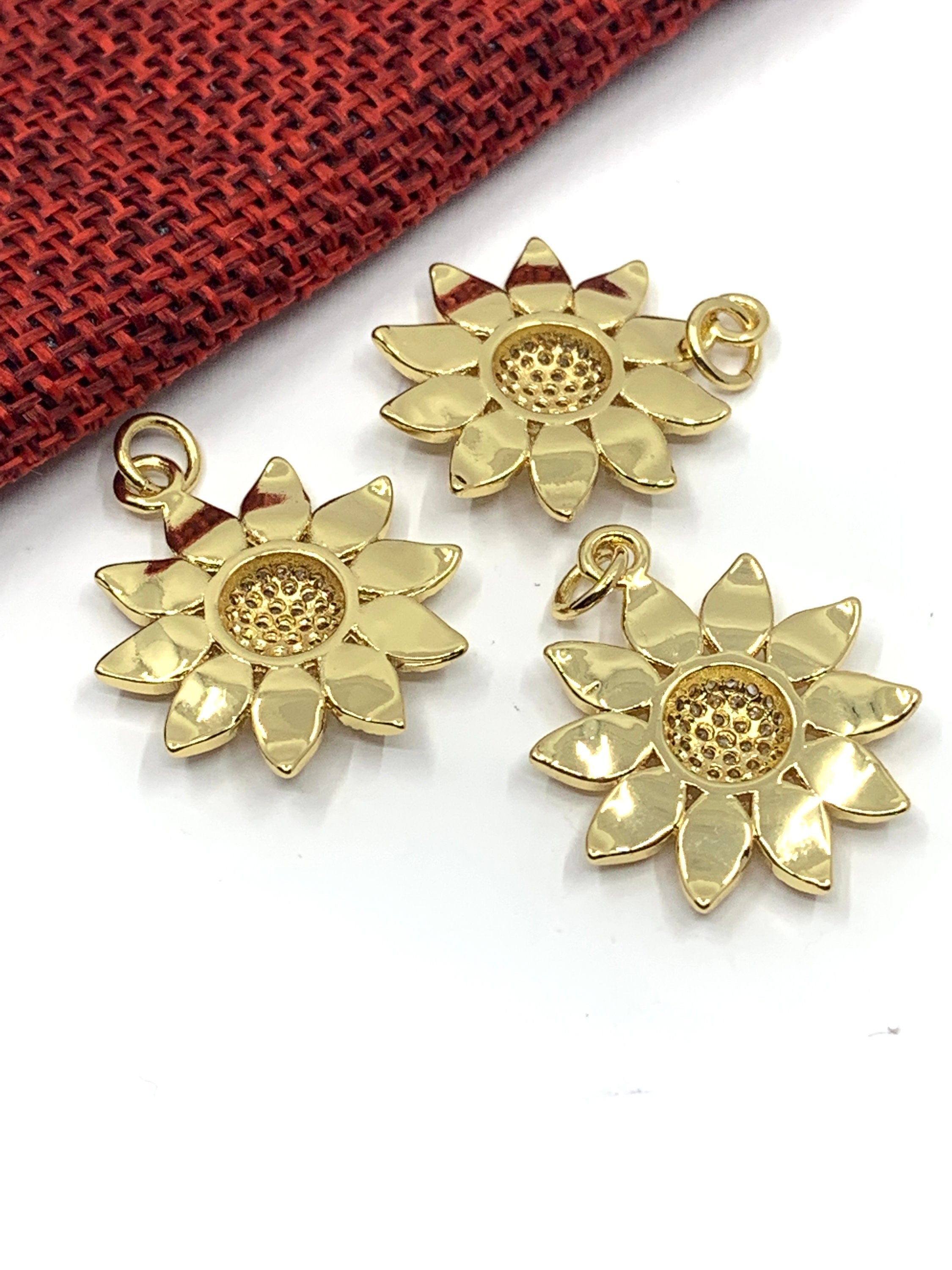 Sunflower Pendant, Gold with CZ Stones