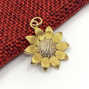 Sunflower Pendant, Gold with CZ Stones