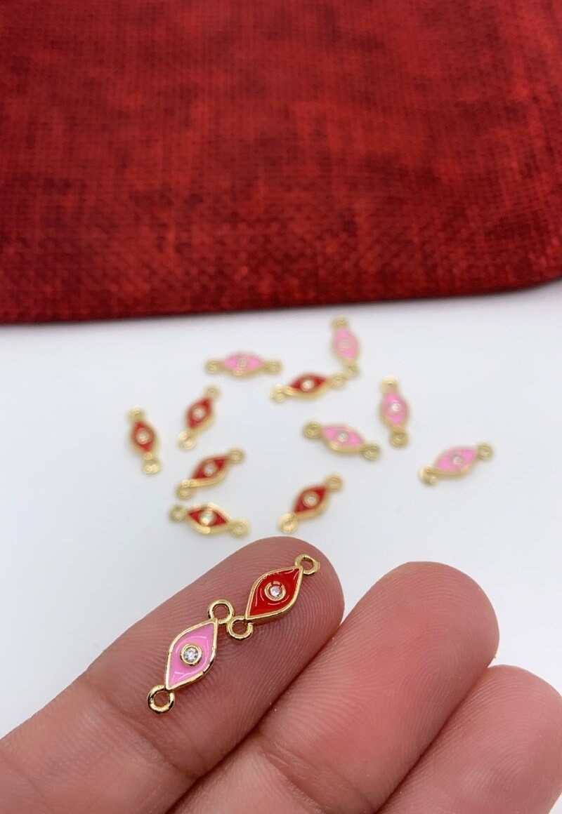 Evil Eye Shaped Connector, Red, Pink