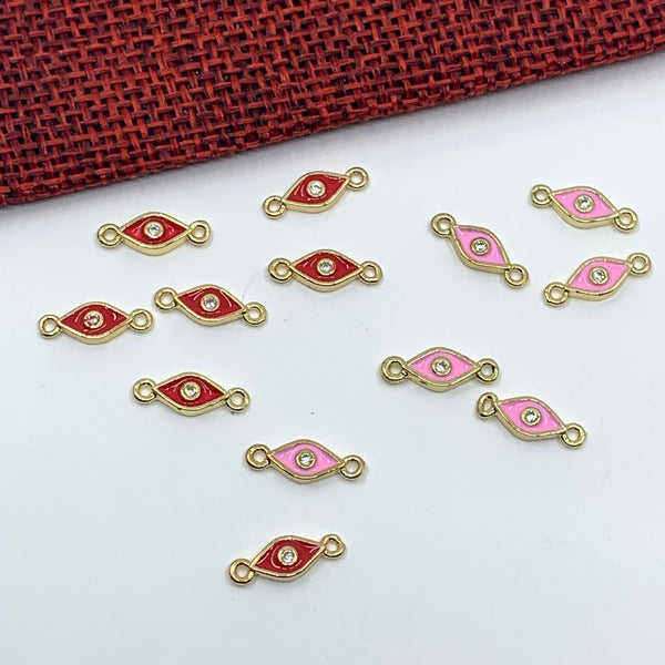 Evil Eye Shaped Connector, Red, Pink