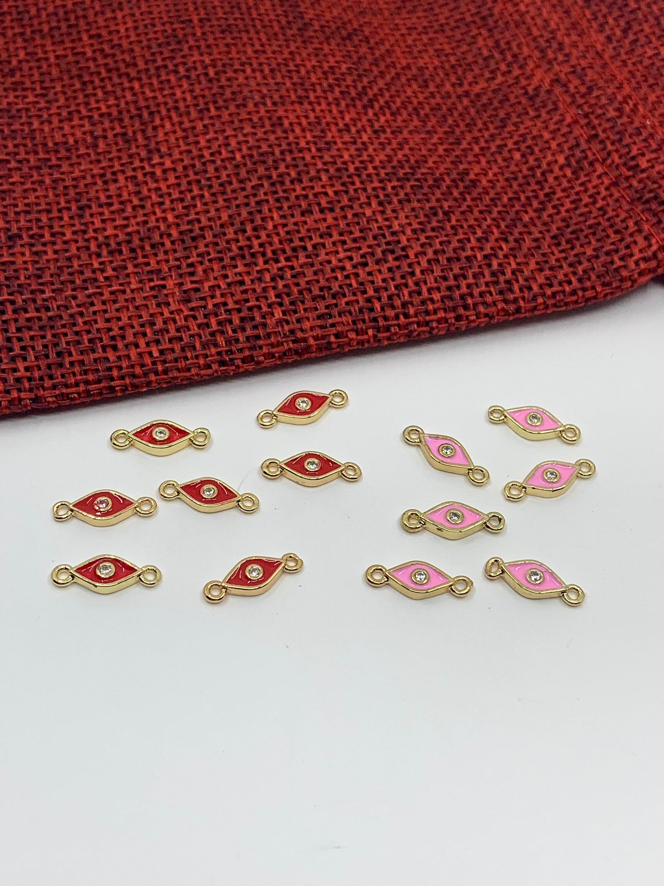 Evil Eye Shaped Connector, Red, Pink