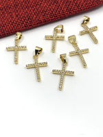 Cubic Zirconia Gold Cross 22mm x 12mm