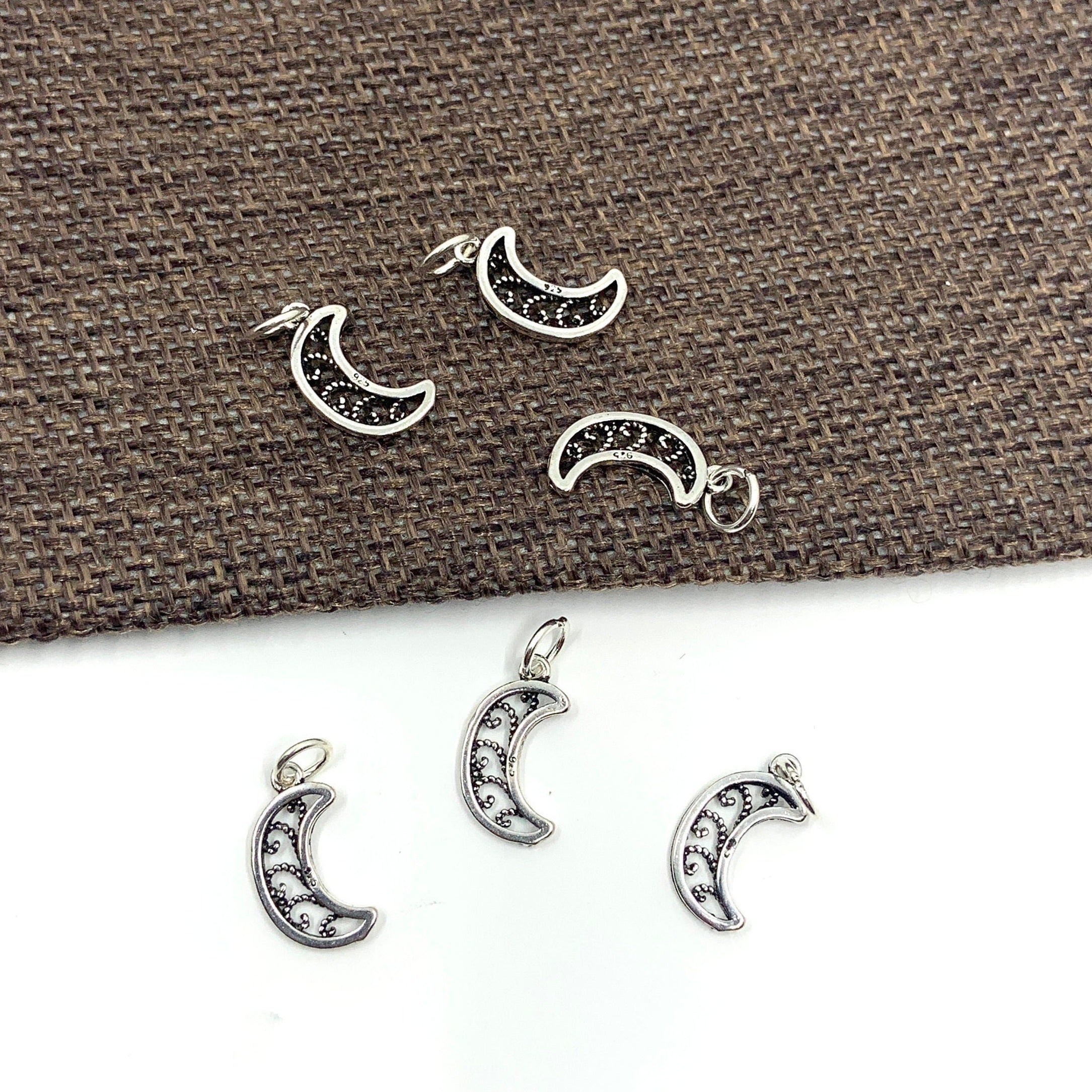 925 Sterling Silver Filigree Crescent Moon