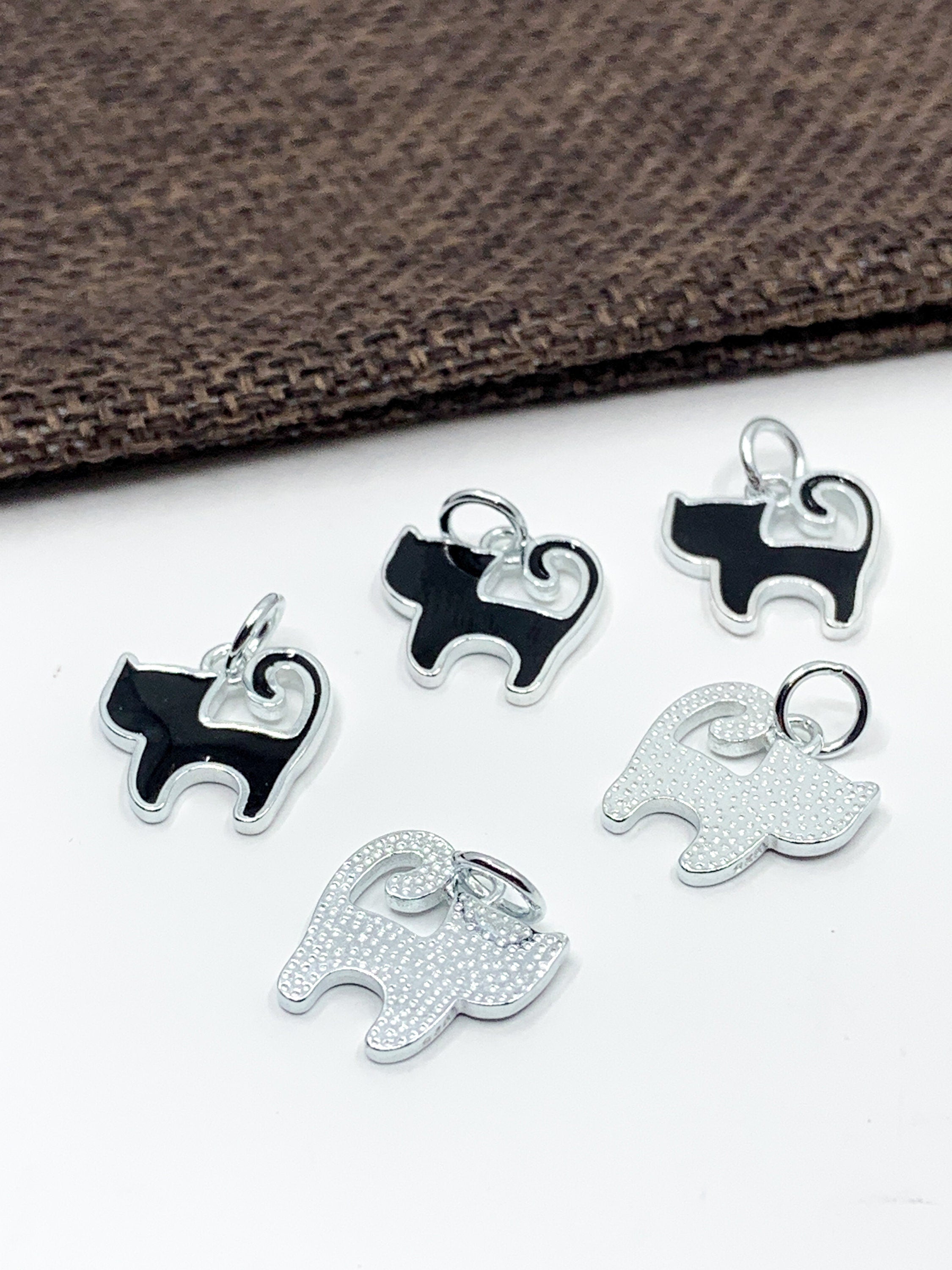 925 Sterling Silver Black Cat Enamel Charm