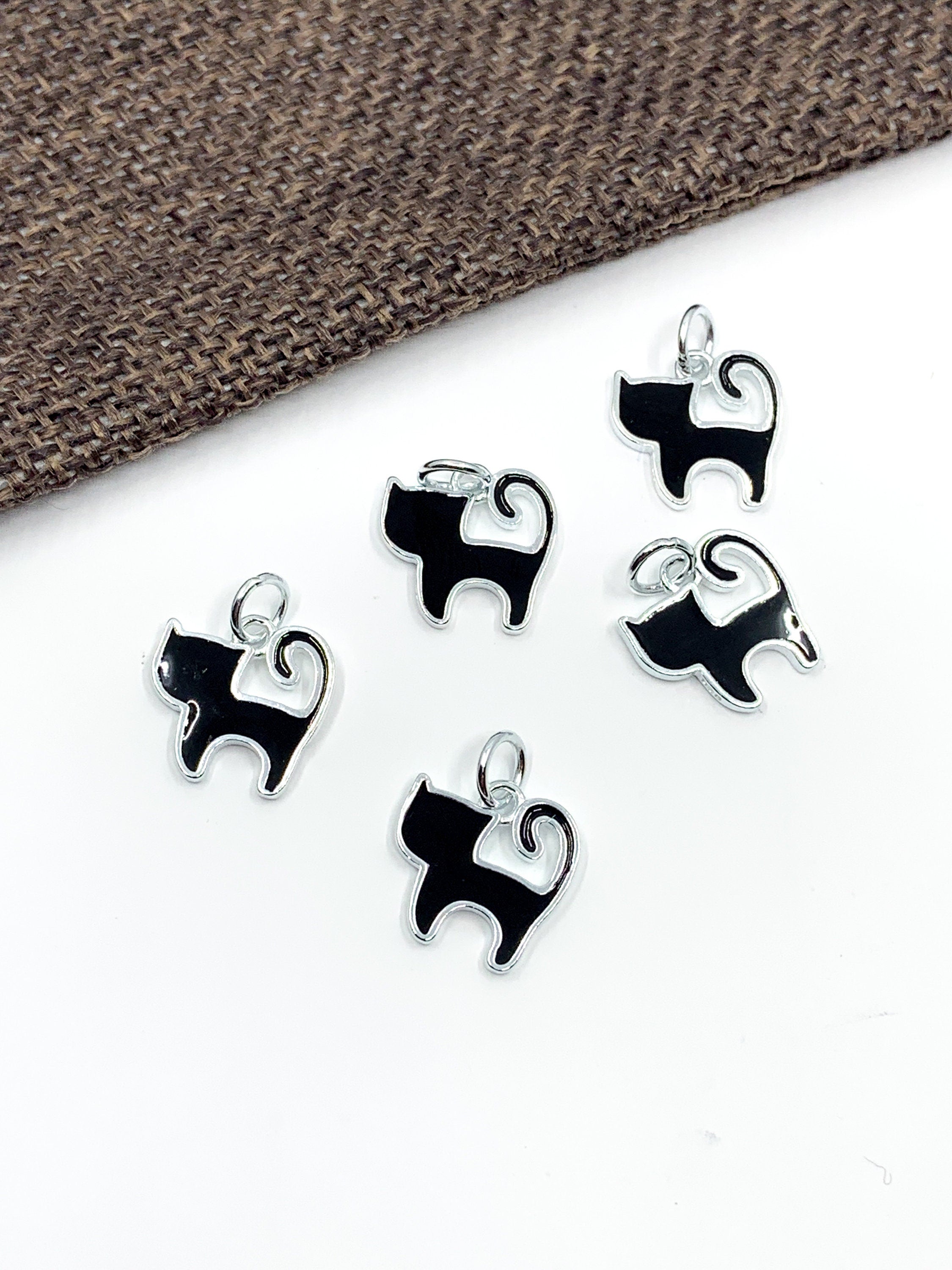 925 Sterling Silver Black Cat Enamel Charm