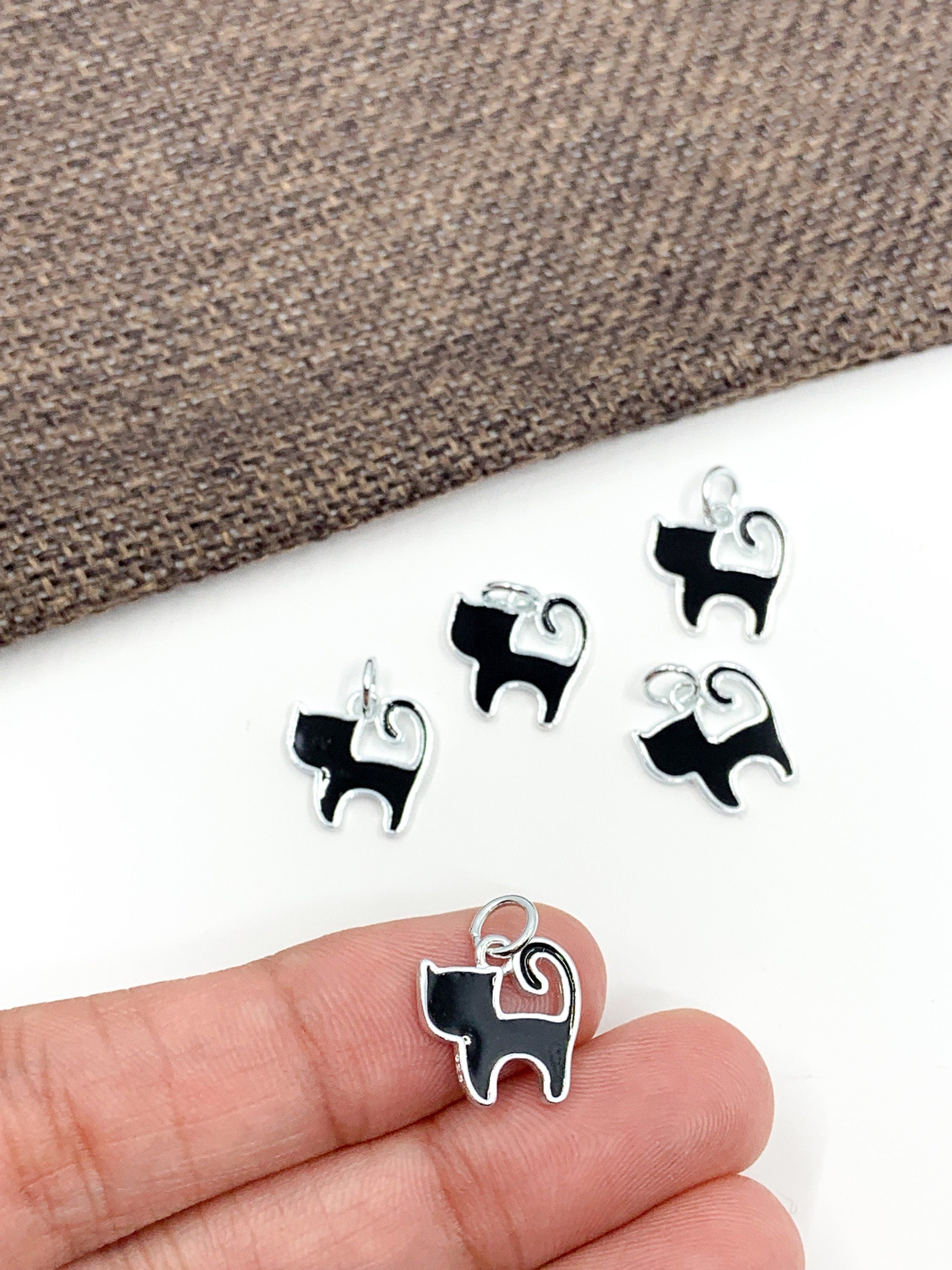 925 Sterling Silver Black Cat Enamel Charm